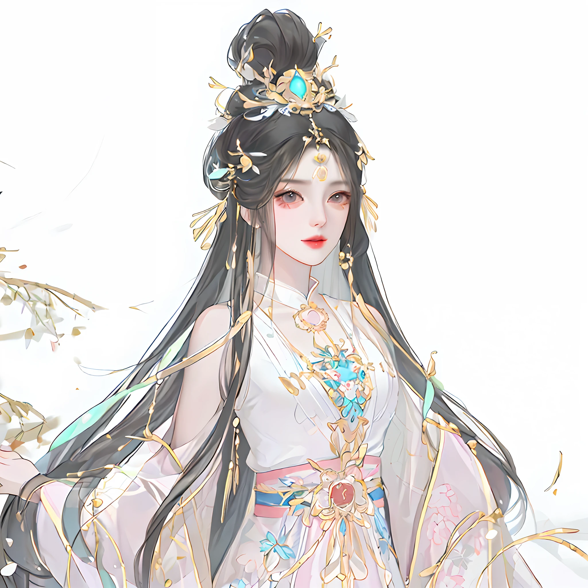 A girl in Hanfu, oriental girl,Works of masters,Best picture quality,Higher quality,high detal, 超高分辨率, 8K分辨率, depth of fields, cinematic photogtaphy, intricately details, carefully, meticuloso, glorious, max detail, extreme beautiful, (((1girll, 独奏))), 18yr old, long whitr hair, brunette color hair, white skinned, A picture, tmasterpiece, (Best picture quality), Higher quality, high detal, 超高分辨率, in a panoramic view, Exquisite facial features, s the perfect face