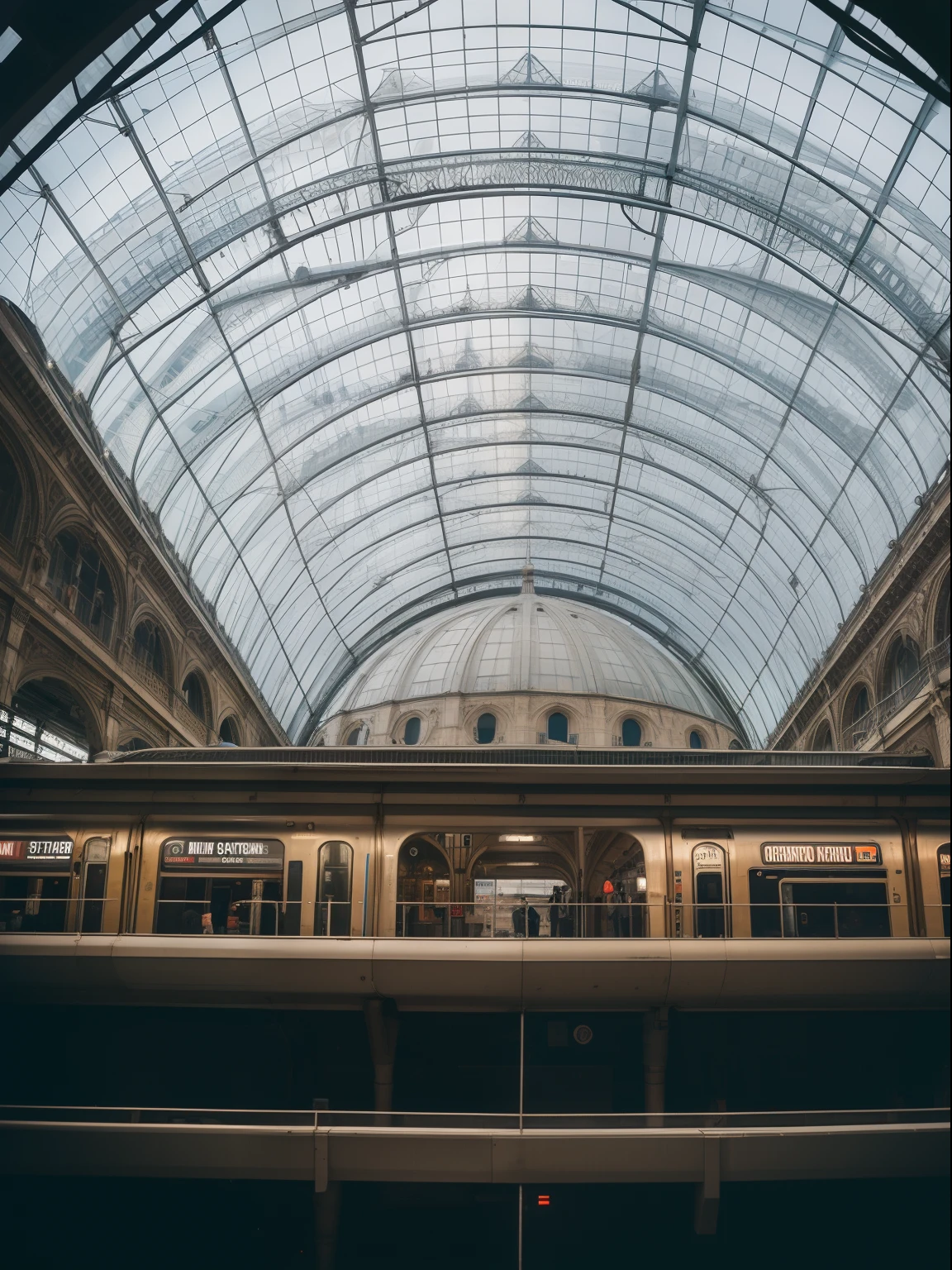 The Dome of Paris Giant Station From the ceiling Multiple platforms of trains
