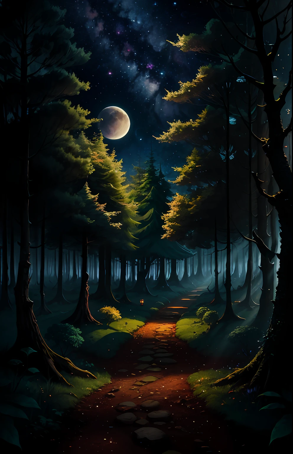"Generate a vivid and enchanting image inspired by the essence of a dreamy, moonlit forest clearing."