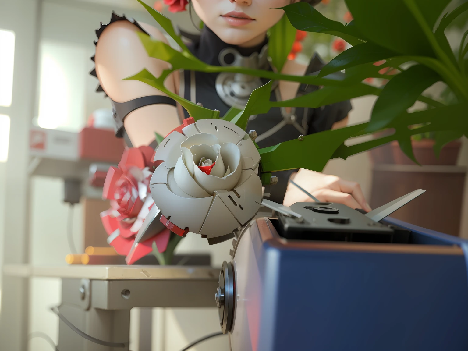 Mechanical rose,Made of steel,Red energy