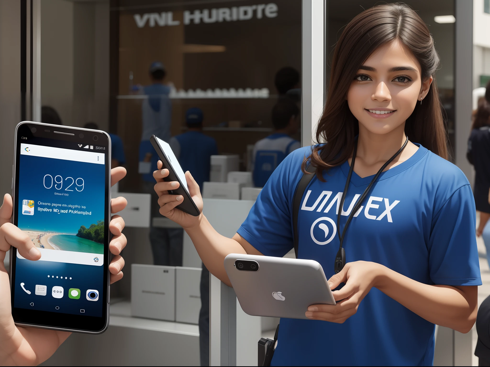 Vendedor de smarphones apresentando seus produtos