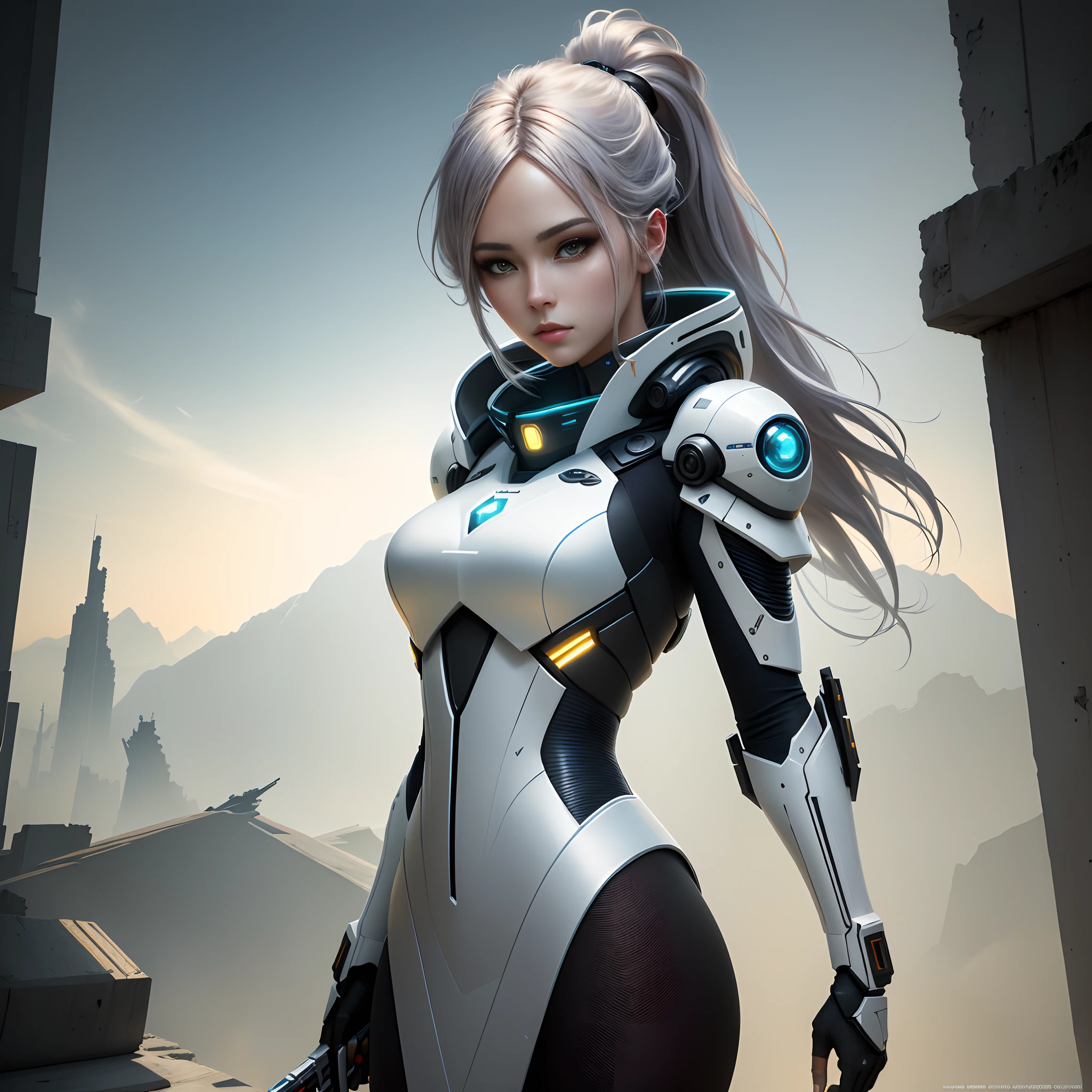 Beautiful face,Chica de anime con una espada y un traje futurista en un entorno futurista, Obra maestra de CGsociety, Arte conceptual digital suave, WLOP. Scifi, high definition cgsociety, CGCrart - N 5, [ tendencias en CGSociety ]!!, Arte ciberpunk digital avanzado, Impresionante CGsociety, deviantart artstation cgscosiety, front view