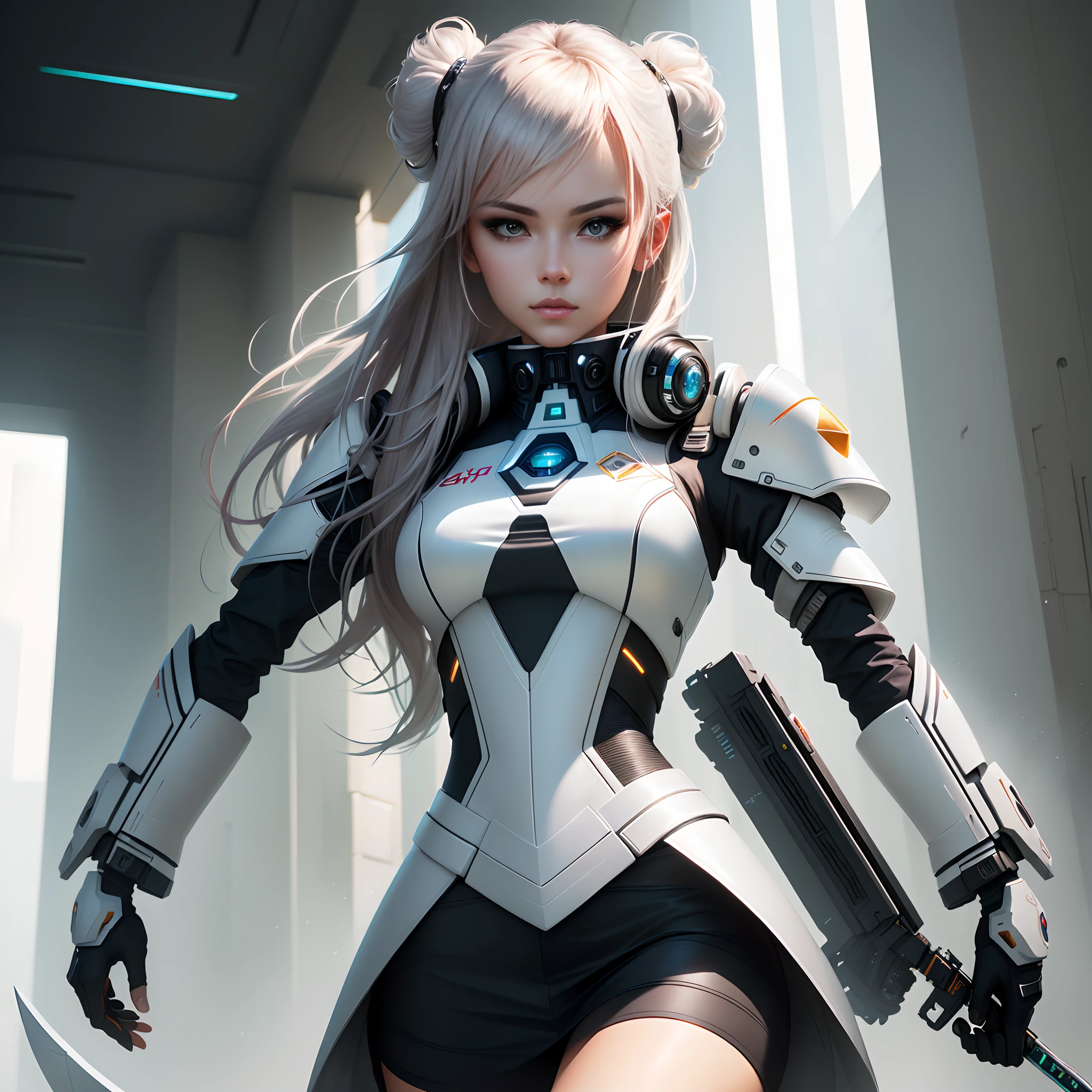 Beautiful face,Chica de anime con una espada y un traje futurista en un entorno futurista, Obra maestra de CGsociety, Arte conceptual digital suave, WLOP. Scifi, high definition cgsociety, CGCrart - N 5, [ tendencias en CGSociety ]!!, Arte ciberpunk digital avanzado, Impresionante CGsociety, deviantart artstation cgscosiety, front view
