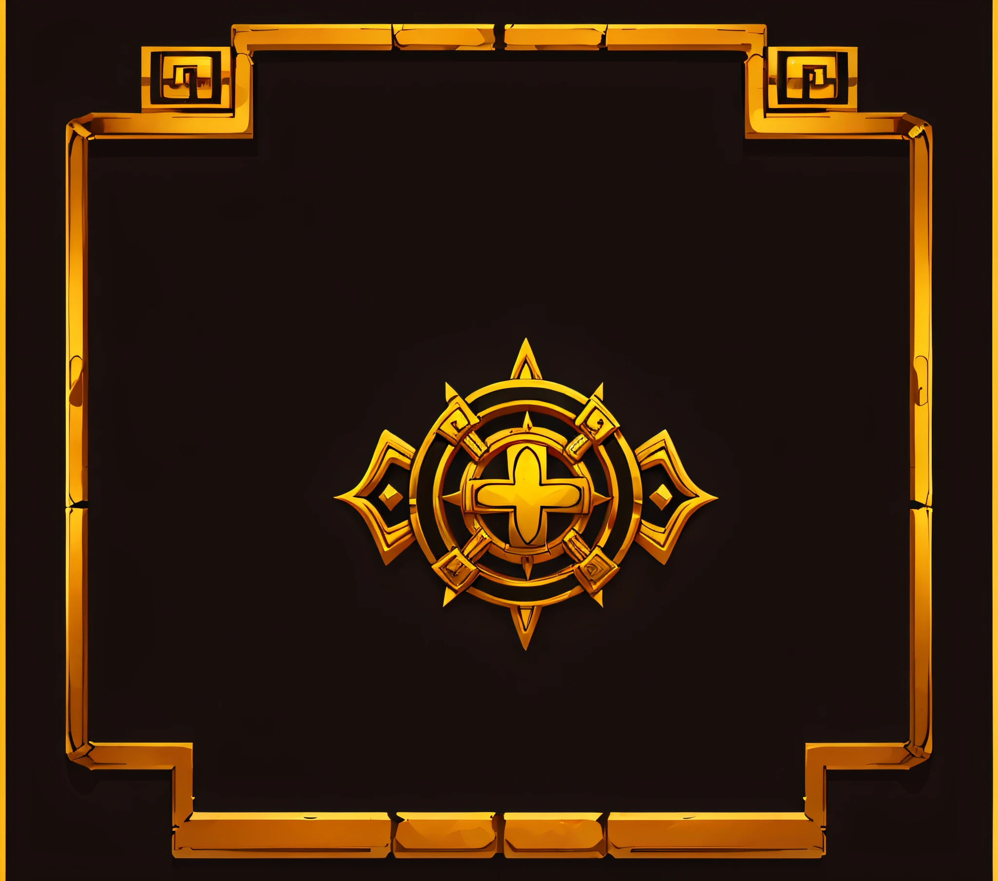 (对称), Absolute symmetry,Clean black background,ornate gold border, squared border,tmasterpiece,best qualityer,mayan style