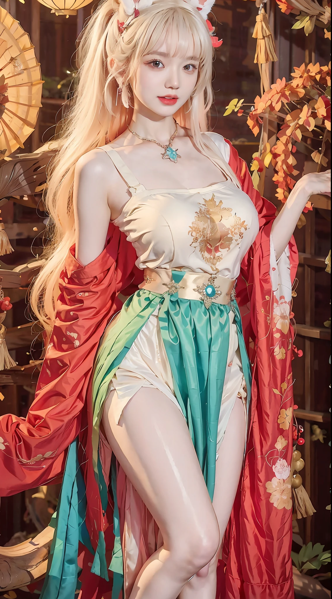 beautiful woman，folk girl，long, White hair and black eyes,red eyes,ฉันมีเปียlongทางด้านขวา.，She is wearing a purple Thai dress.,กระโปรงไทยโบราณlong，holding a jasmine garland,countryside，countryside，beautiful scenery，Ayutthaya historical site，smile with teeth，forehead，forehead exposed，big ，rift, ,(2 young women ,beautiful woman),หน้าอกbig,Show your breasts,The cracks are clear....,((หัวนมbig))，(pubic bone), rift, visible chest,seductive pose,I see bulging nipples.,(((areolae ขนาดbig:1.4,pink,The nipples are clearly visible.......))),(Separate outfit showing nipples:1.4), (semi-naked:1.8)