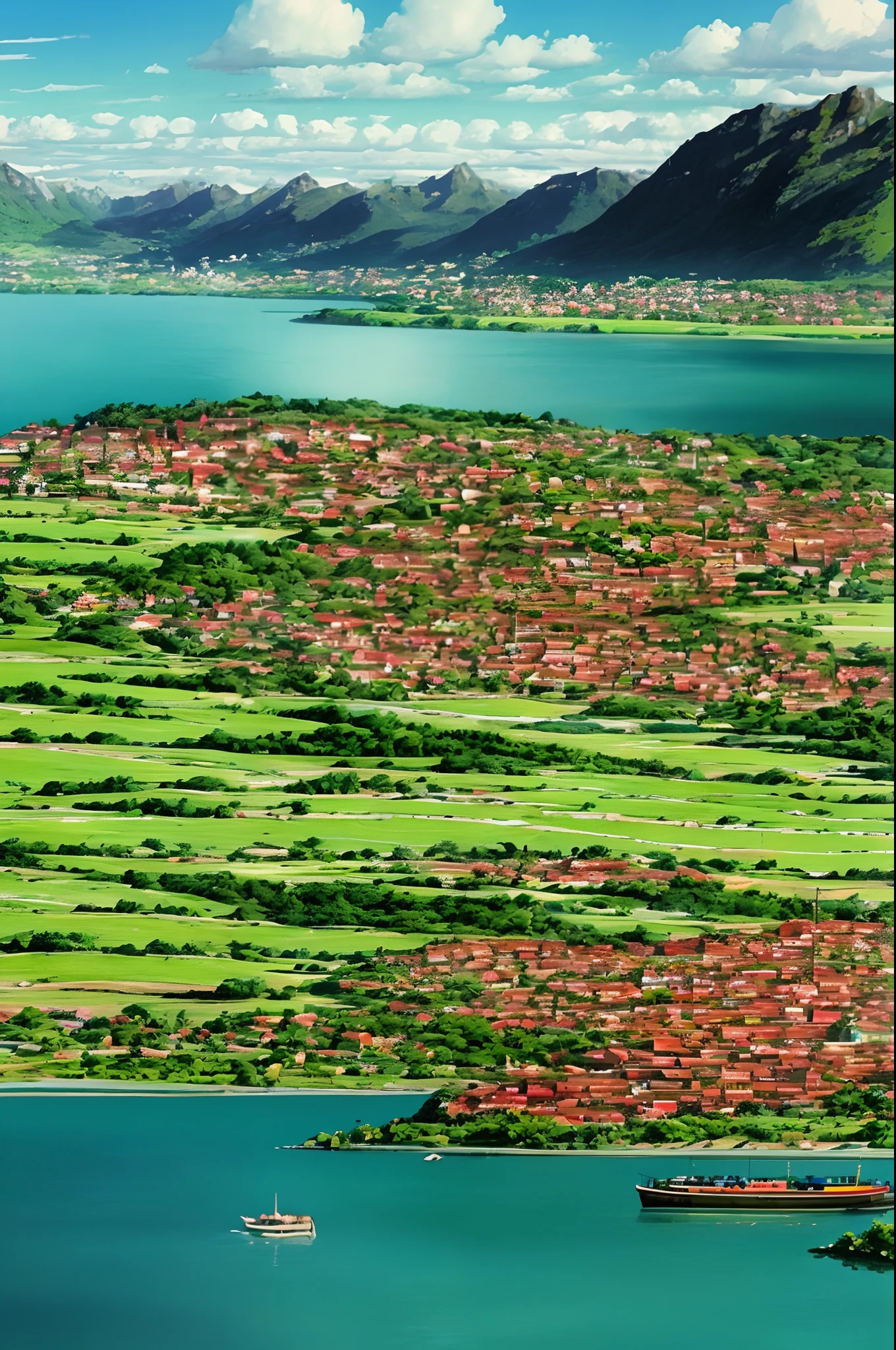 lago amarelo com um barco