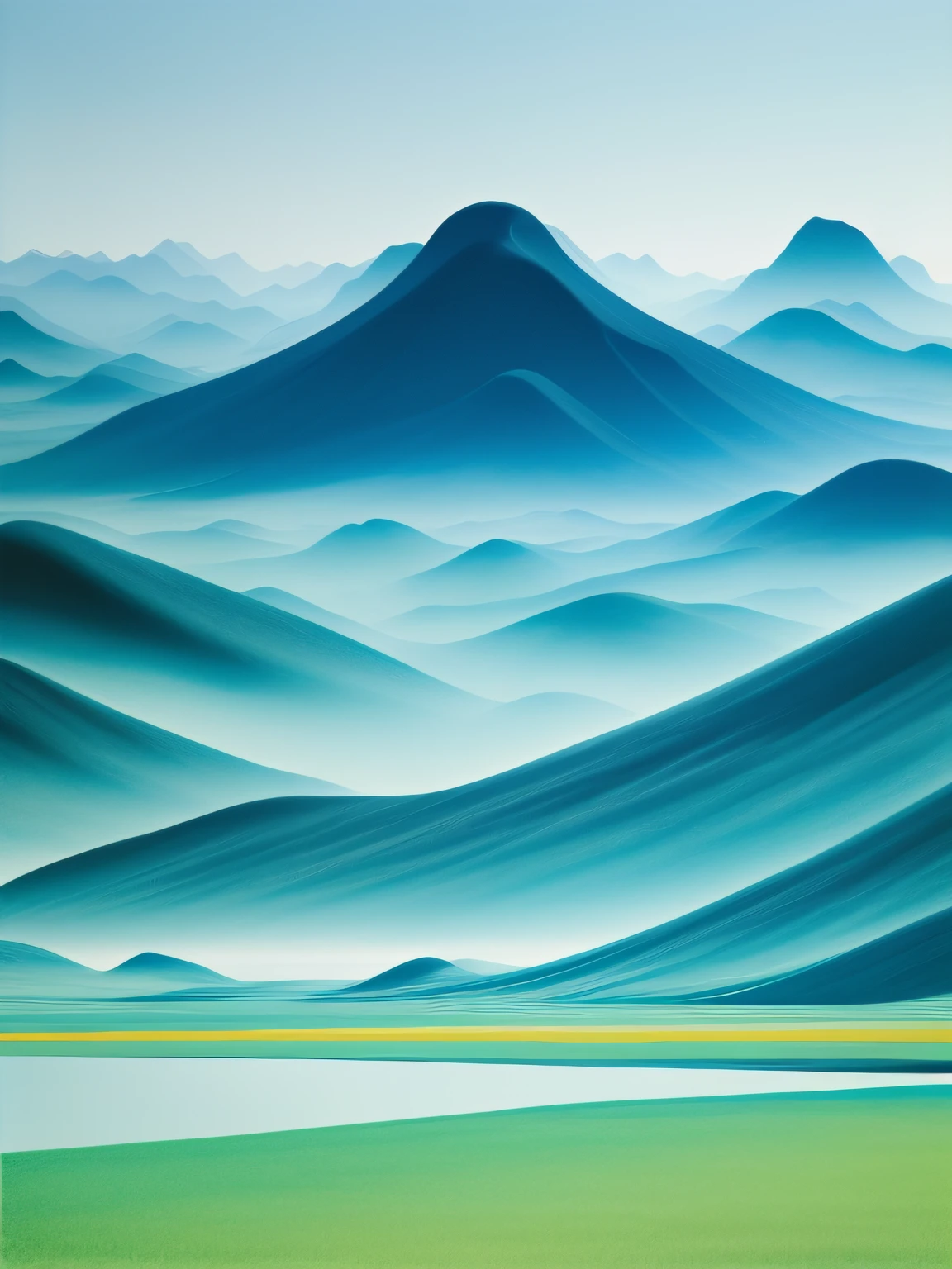Vast tranquil views,Built by Scarlett Hooft Graafland,Works by Sergei Zabelin,A summer day of photography,Hyper-realistic、Ink painting style incorporating Chinese aesthetics。