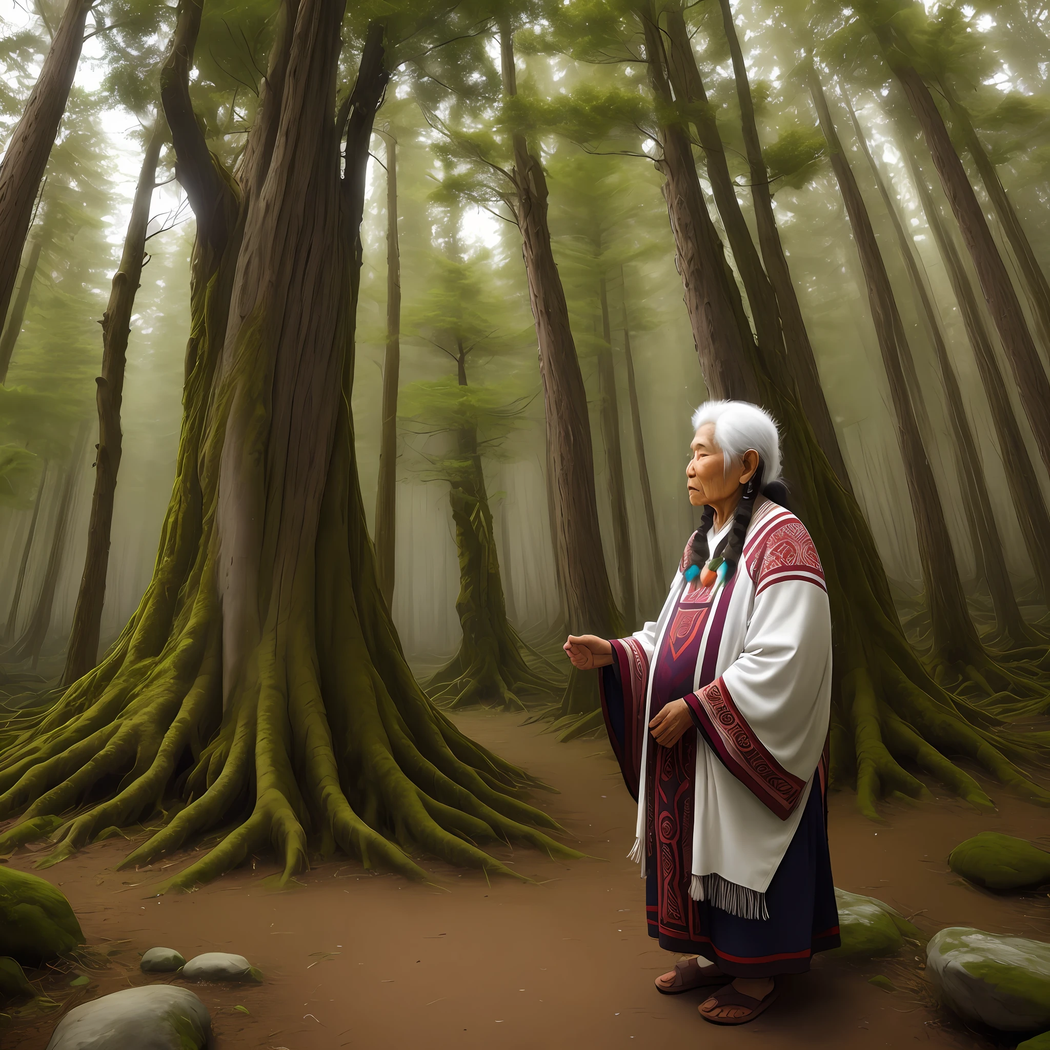 Images of ancient forests and indigenous elders in rituals