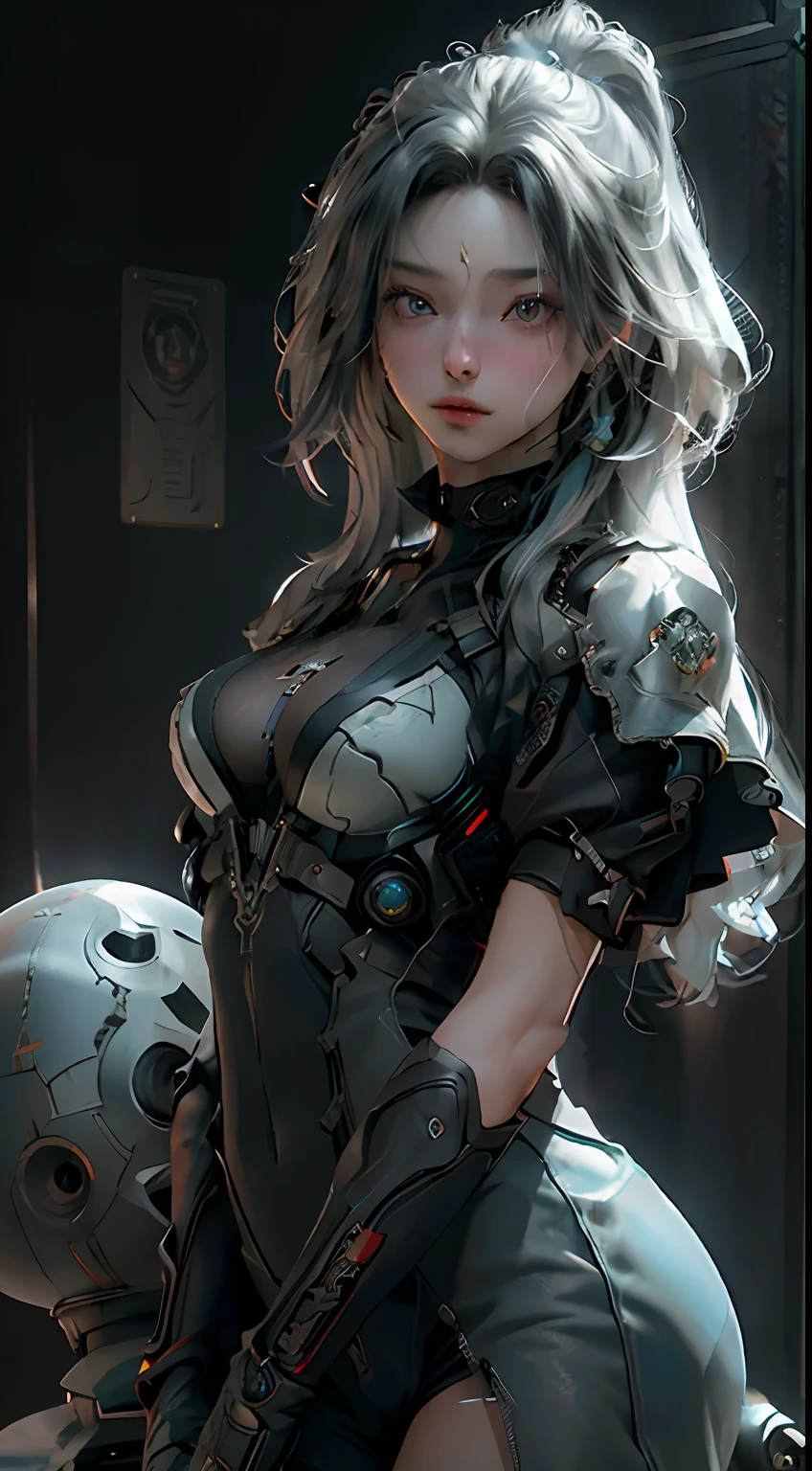 ((Best quality)), ((masterpiece)), (detailed:1.4), 3D, an image of a beautiful cyberpunk female,HDR (High Dynamic Range),Ray Tracing,NVIDIA RTX,Super-Resolution,Unreal 5,Subsurface scattering,PBR Texturing,Post-processing,Anisotropic Filtering,Depth-of-field,Maximum clarity and sharpness,Multi-layered textures,Albedo and Specular maps,Surface shading,Accurate simulation of light-material interaction,Perfect proportions,Octane Render,Two-tone lighting,Wide aperture,Low ISO,White balance,Rule of thirds,8K RAW,