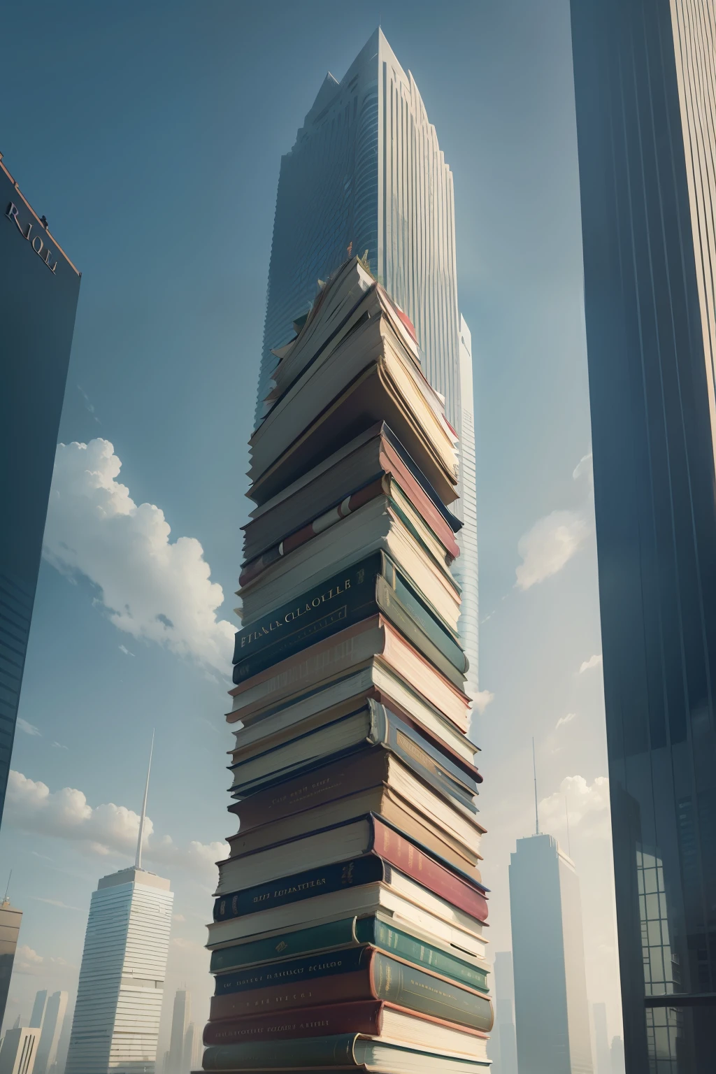 Pile up a lot of books into the skyscraper