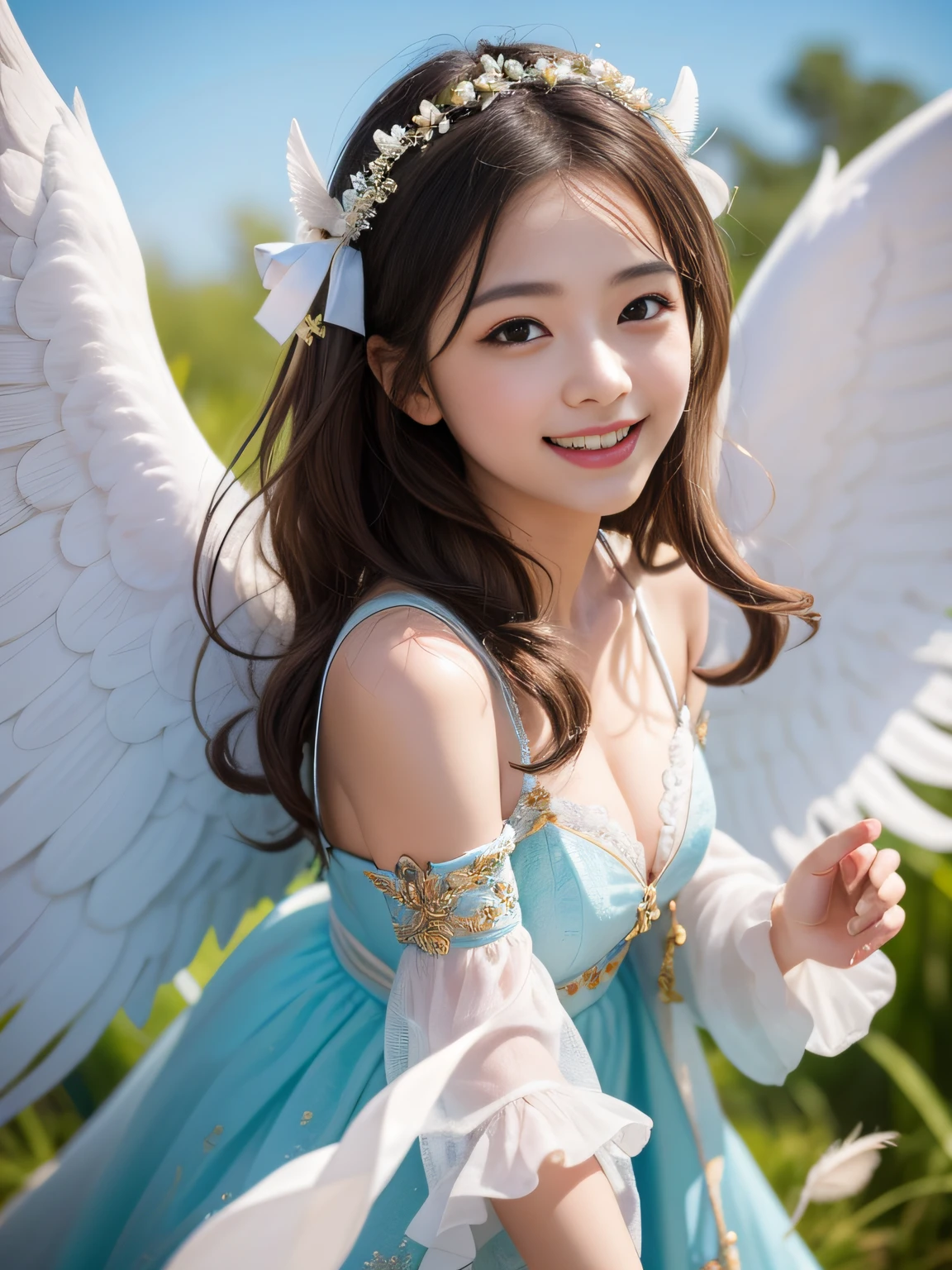 Highly detailed, Sharp Focus

Imagine a cute angel happily flying around in the sky.. Images must be in the style of a photograph, Very detailed and sharp focus. The angel must have a beautiful smile and a playful look. The sky should be bright blue, Scattered with fluffy white clouds. Angel wings should be spread wide, With feathers of intricate detail. The image should be in 8K resolution, Highest quality guaranteed. appreciate!

--ar1:1--V 5.