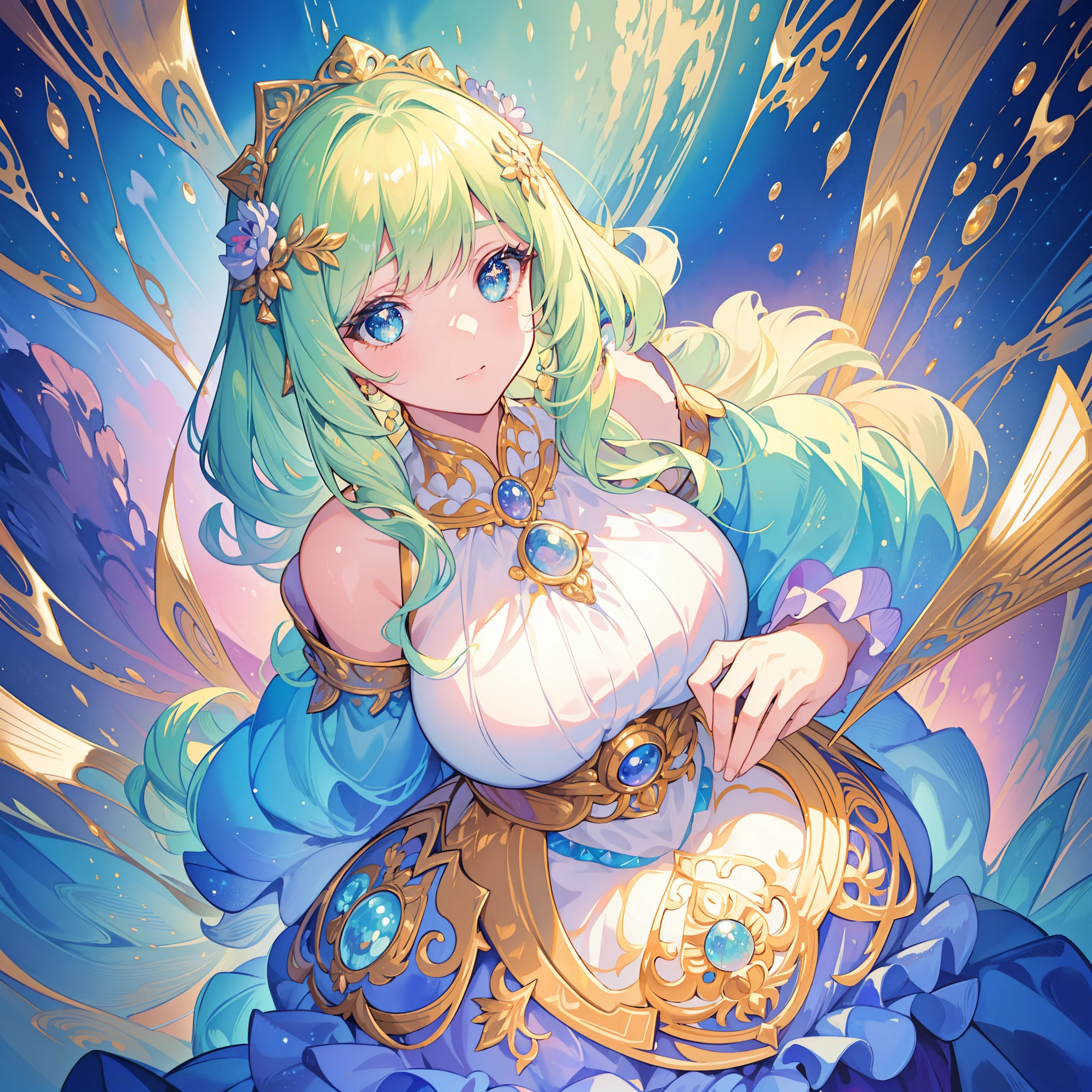 ((anime artstyle)),(Masterpiece),(Best Quality), (Super Detail),((Very Delicate and Beautiful)),Solo,full body,((full body portrait)),((1 gorgeous bling-bling princess in beautiful embroidery and jeweled gorgeous rococo ballgown with voluminous full length hoop skirt)),detailed face and eyes,jewel-like eyes,((((absurdly gigantic tits)))),(((cleavage,curvy))),Skindentation,((castle,outdoor)),((crinoline,long train)),gorgeous princess rococo ballgown with voluminous full length hoop skirt and long train,(((bling-bling gorgeous rococo ballgown with beautiful embroidery and jeweled))),((large amount of straight hair, absurdly long hair,Very Long Straight Hair)),extremely gorgeousfull hair ornament,(bling-bling extremely gorgeousfull jeweled tiara),luxurious jewelry,full body,((bling-bling beautiful embroidery and jeweled gorgeous rococo ballgown with voluminous full length hoop skirt))