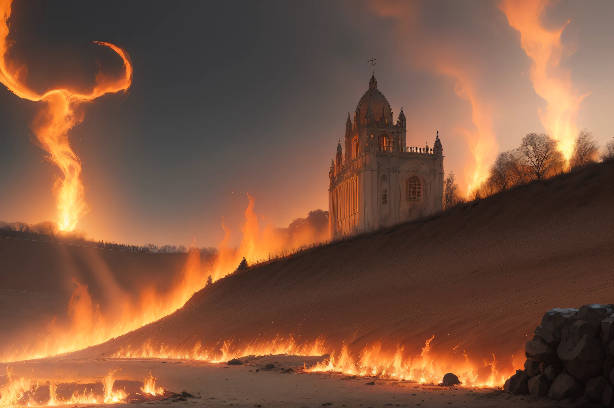 ((melhor qualidade)), ((obra-prima)), Flames of creation, origem de tudo, With crimson fingers you grab and swallow everything that comes your way, Burning the earth and the skies in a firestorm, Bright flame dancing in the darkness, fogo infernal reduzindo tudo a cinzas, mais do que tudo, poderoso, mais do que tudo, implacable, ardendo brilhantemente, ardendo ferozmente, que suas chamas furiosas tecam uma armadilha, e algemar meu inimigo em fogo infernal feroz, Flame Arrest, qualidade de obra-prima, detalhes insanos, absurdos, hiper fotorrealistas, UHD, UHD, ultra high-resolution, (fotorrealista:1.4), arte oficial, (8k, foto RAW:1.2), ((((scenecy)))), ((campo de batalha)), distopia, place destroyed and on fire.