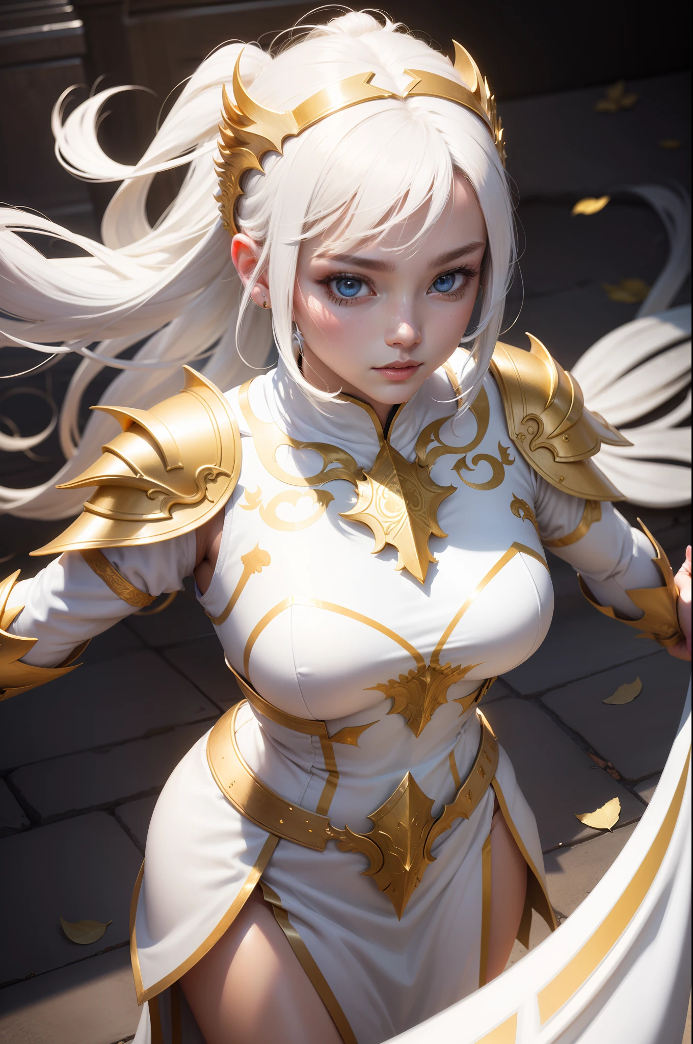 need,master piece,white hair,golden eyes,look up,Upper body,hair line,Fair skin,Side Blade,swimsuit