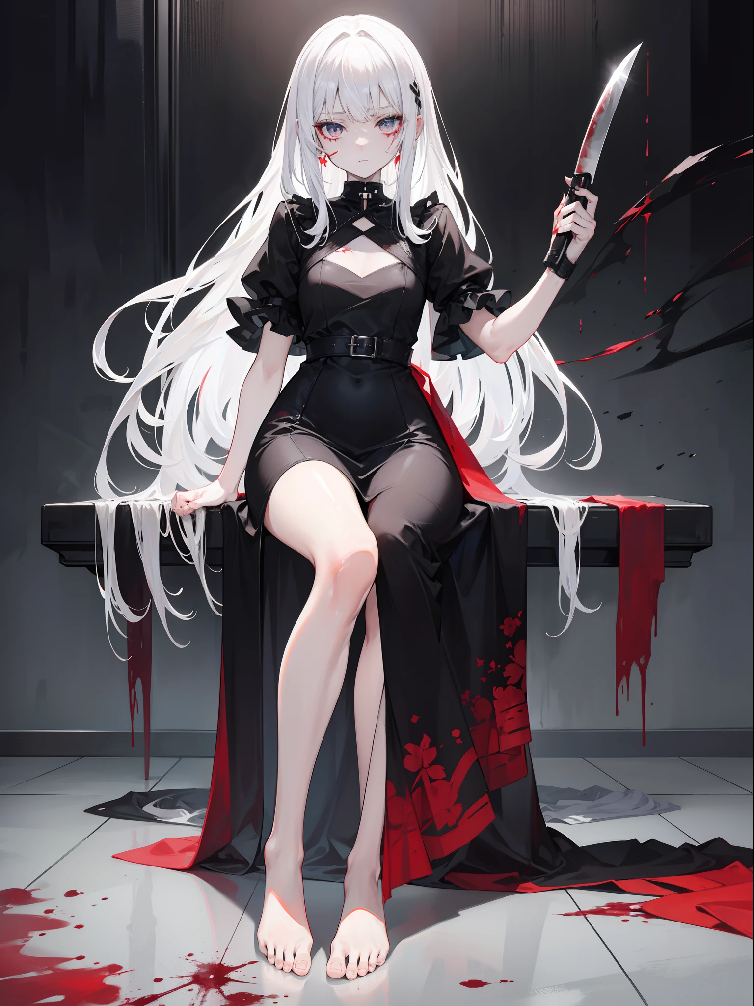 masterpiece, best quality, In winter, night, , girl, very long hair, big breasts, Gothic, Sadomasochism, wall, Zombified,Zombie changes and s fuse,Zombie Queen,Red tentacleles and leants,looking down,back view,buttocks,playful,Lovely,red eyes,sexy,High heel,sweat,soa wet,white hair,Tentacles wrap around the bo is a huge thing in the mouth