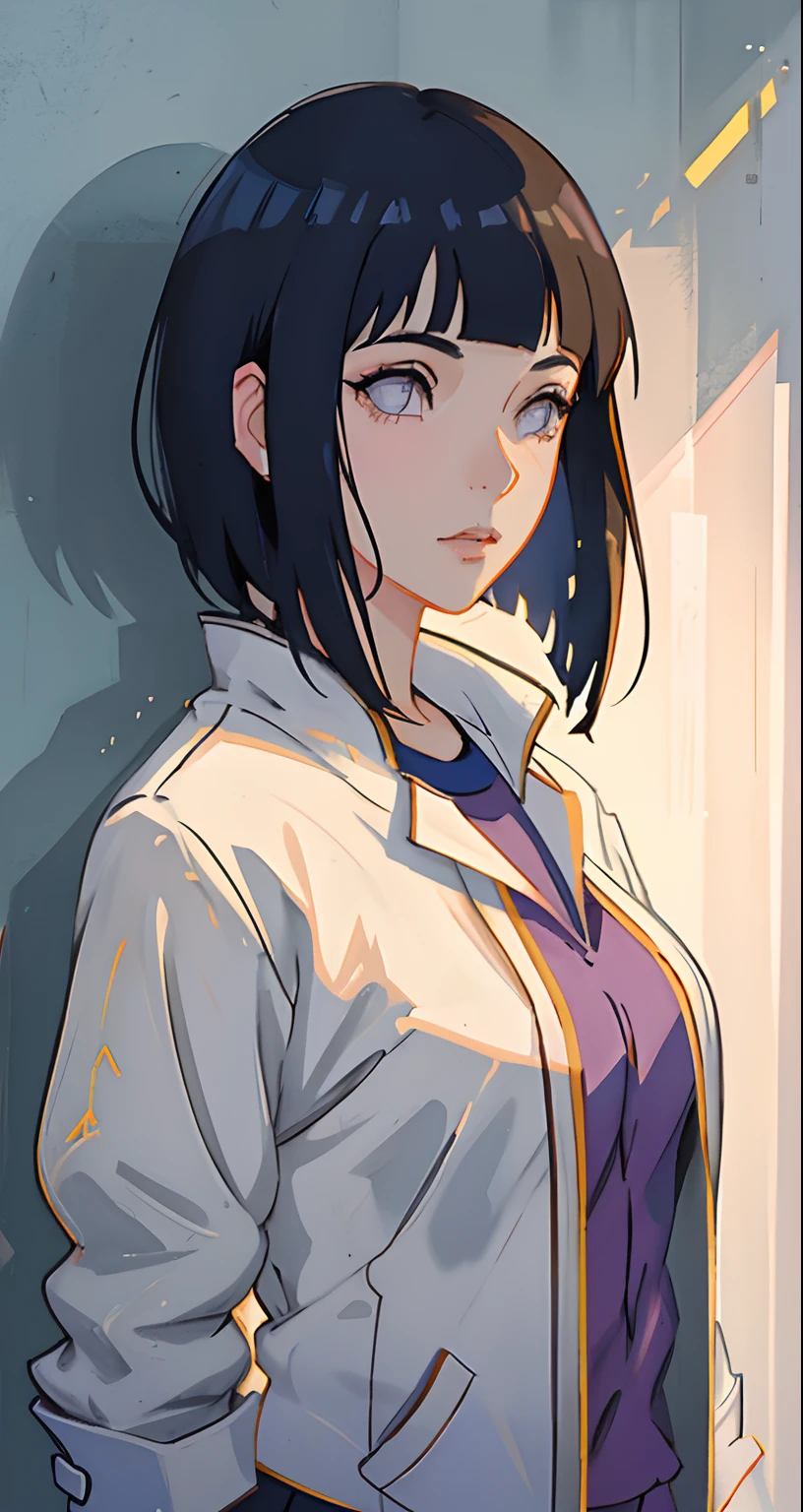 a handsome female, seductive, ((blunt bangs)) Pop star, idol, In the show, Attractive, Sexy Eyes, white tunic, navy blue hair, tender, Young, Short hair, full - body, from league of legends, trend on artstation, Author: Rhods, Andreas Rocha, rossdraws, makoto sinkai, Laurie Greasley, Lois van Baarle, Ilya Kuvshinov and Greg Rutkowski, violet eyes, (Long hair:1.3)