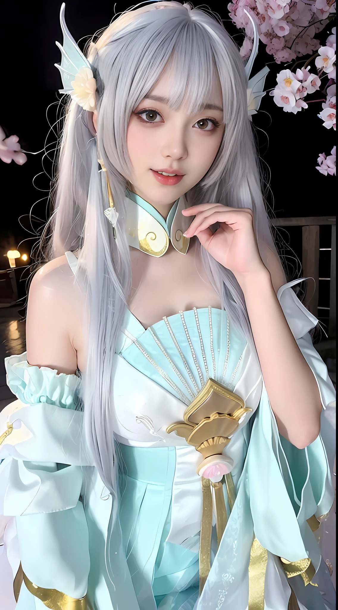 arafed image of a woman in a dress and gloves holding a flower, ornate cosplay, anime girl cosplay, fantasy outfit, beautiful celestial mage, astral witch clothes, fantasy dress, anime cosplay, style of magical girl, portrait of magical girl, ethereal fantasy, sakimichan frank franzzeta, sakimichan, keqing from genshin impact