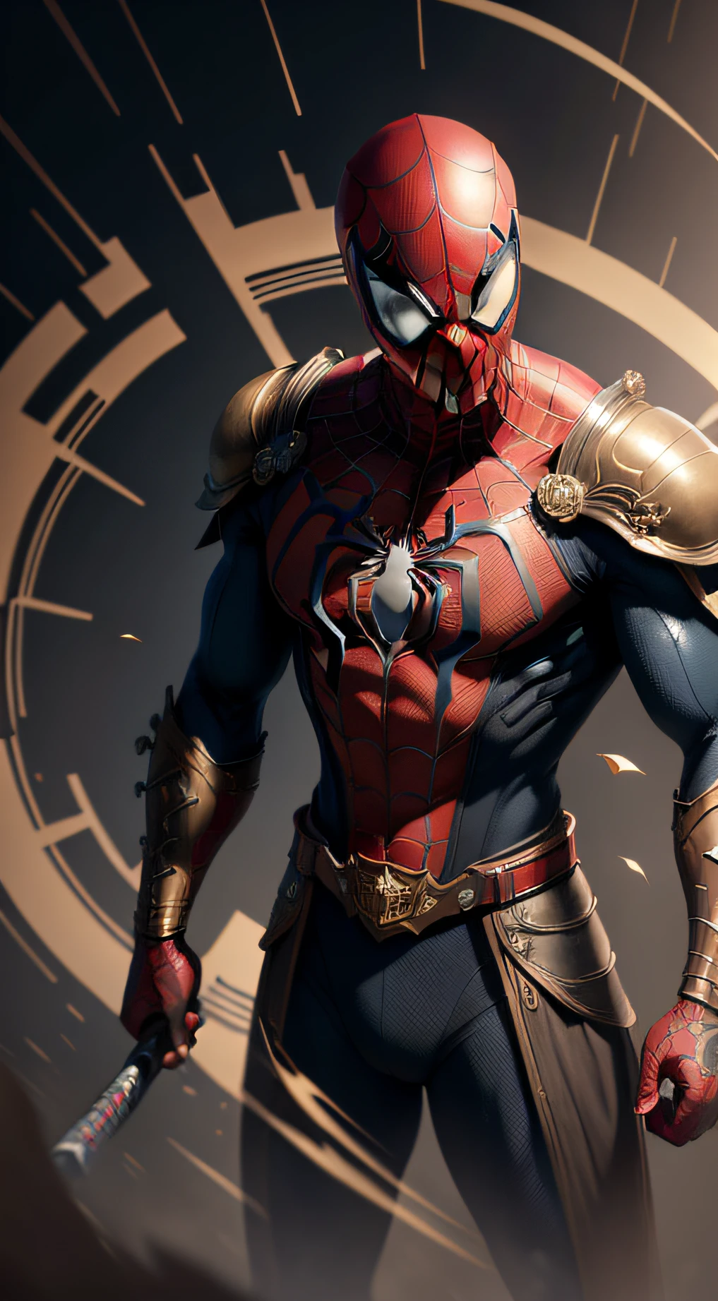 spider man as a vintagepunk samurai, dark grey background, blue and golden details, artstation hyperdetailed,8k, beautiful lighting, artstation by james jean, moebius,cory loftis, craug mullins, rutkowski, mucha, hyperdetailed, over the shoulder, close up, james jean,mucha,fractal, vibrant colors, rococo art,8k resolution, clear shape, defined shape, full body