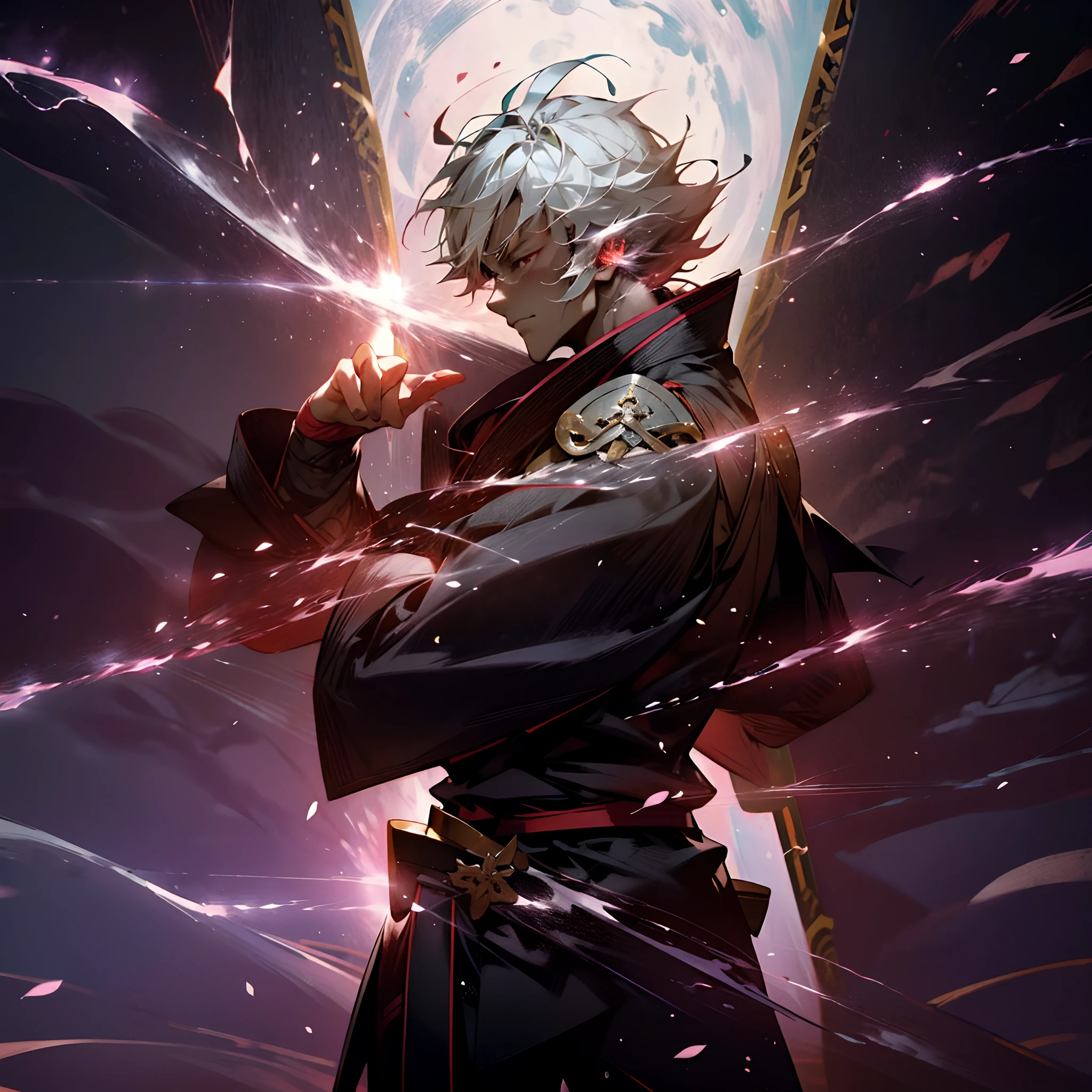 Nichimanga style, Zen ZEN, 1 man, delicate face, wearing armor, surrounded by Chinese characters, with lightning bolts on his body, a divine dragon behind his back, perfect hands, normal fingers, zen