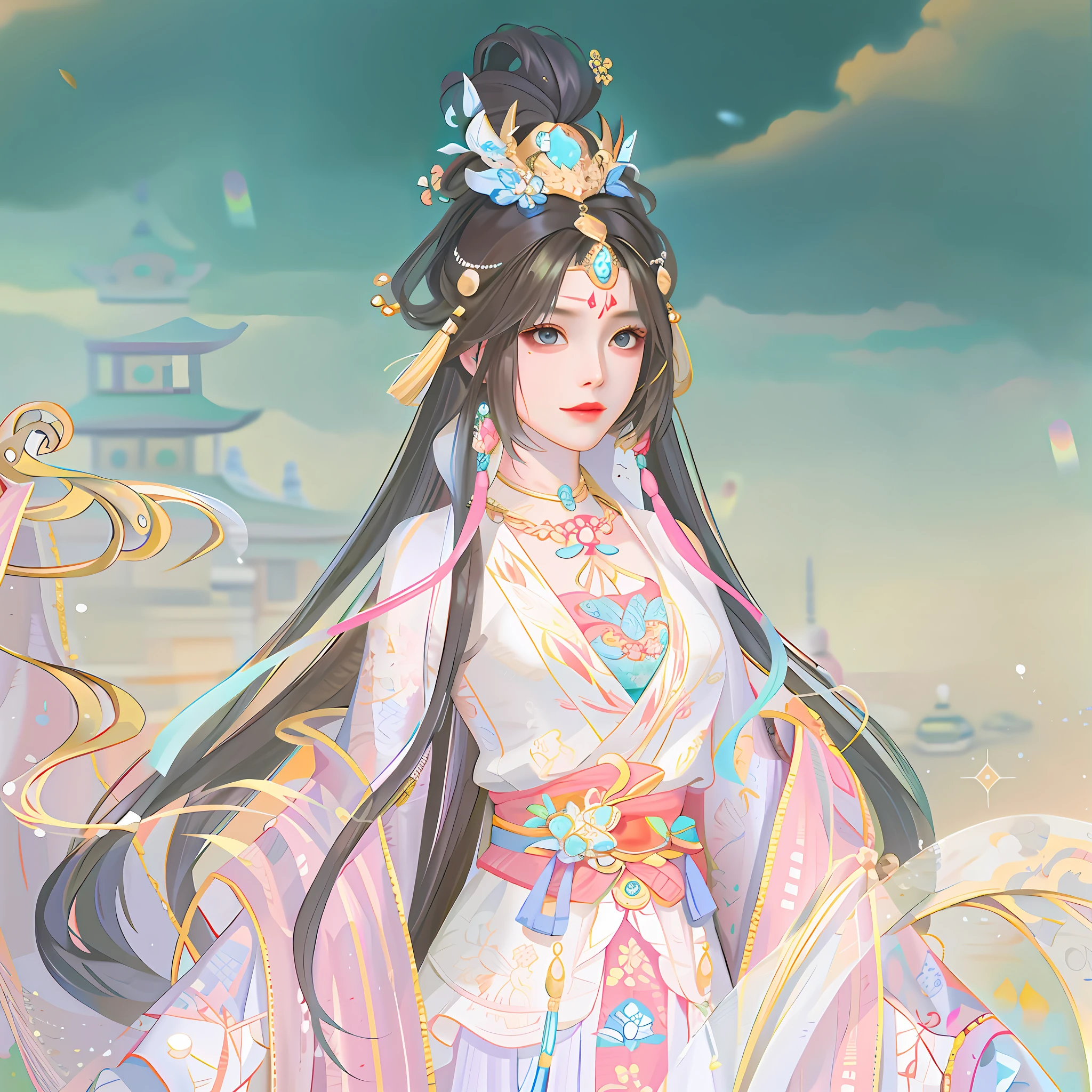 oriental girl,Works of masters,Best picture quality,Higher quality,high detal, 超高分辨率, 8K分辨率, depth of fields, cinematic photogtaphy, intricately details, carefully, meticuloso, glorious, max detail, extreme beautiful, (((1girll, 独奏))), 18yr old, long whitr hair, brunette color hair, white skinned, A picture, tmasterpiece, (Best picture quality), Higher quality, high detal, 超高分辨率, in a panoramic view, Exquisite facial features, s the perfect face,Pink Hanfu