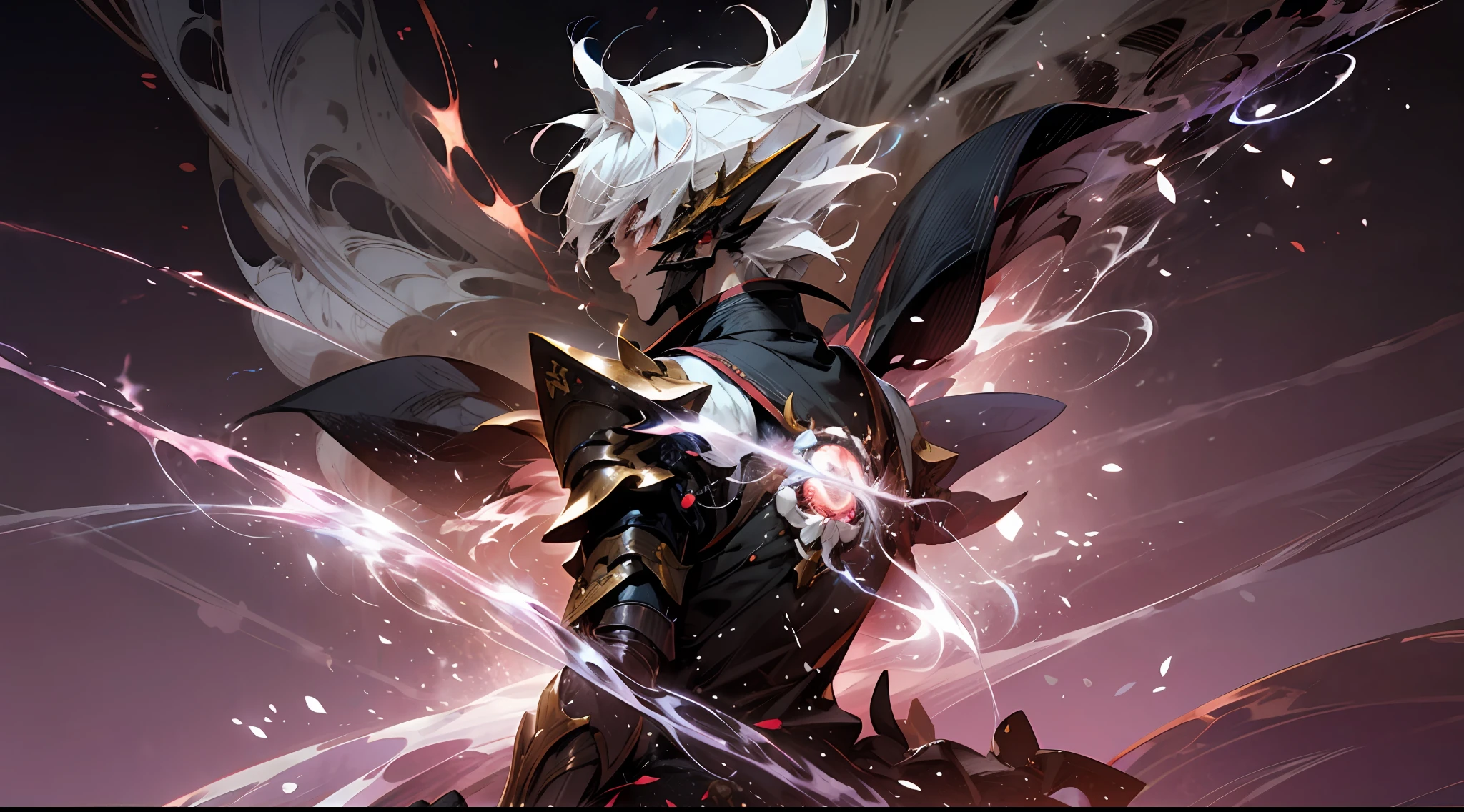 Nichimanga style, Zen ZEN, 1 man, delicate face, wearing armor, surrounded by Chinese characters, with lightning bolts on his body, a divine dragon behind his back, perfect hands, normal fingers, zen