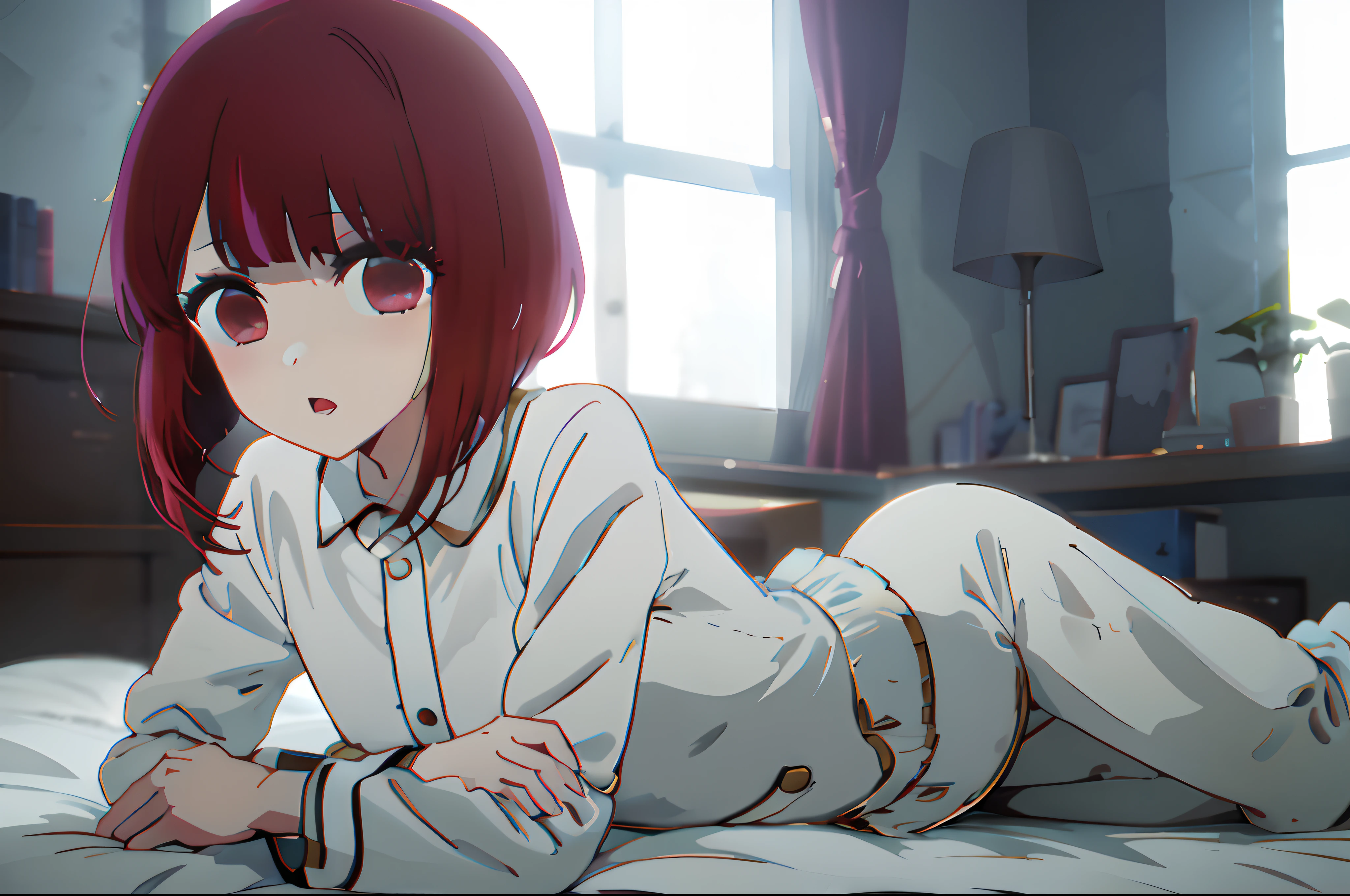 Anime girl lying on bed，With his eyes closed，arms folded, close up iwakura lain, Smooth anime CG art, kurisu makise steins gate anime, anime visual of a cute girl, seductive anime girls, Best anime 4k konachan wallpaper, the anime girl is crouching, style of anime4 K, iwakura lain