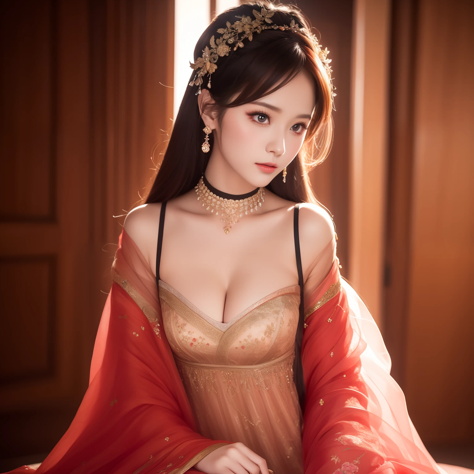 1girl, (beauty breast), (upper body), ((very transparent) Cheongsam), (erotic_pose), indoor bedroom castle (blur background), (masterpiece), kim Yoo-jung, (aphrodite goddess), pretty young face (Russian) (Asian), adept art, very best quality detailed face:1.5, (8k HD graphic, (soft and chill light), best quality detailed ultra highres:1.2 dynamic lighting, artstation, winner photography, volumemetricslighting),