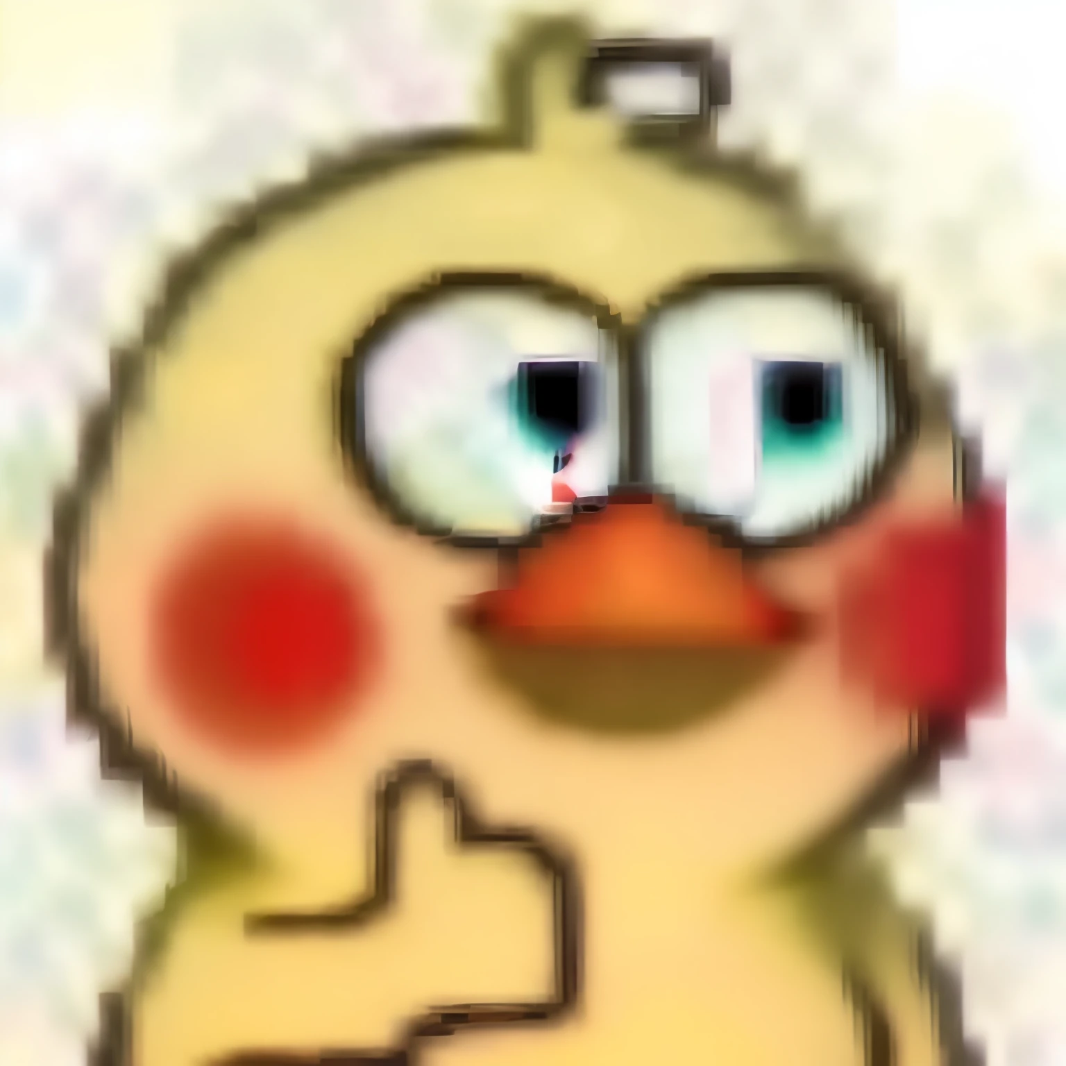 Cartoon character of yellow duck with red eyes and big nose, birb, ƒ1.8, ƒ 1. 8, subject= Duck, anthropomorphized chicken, Twitter, uploads, soy fan de quino, sentient bird, Duck, duckface, kathy zyduck, safebooru, com mascot, tchibi, negao