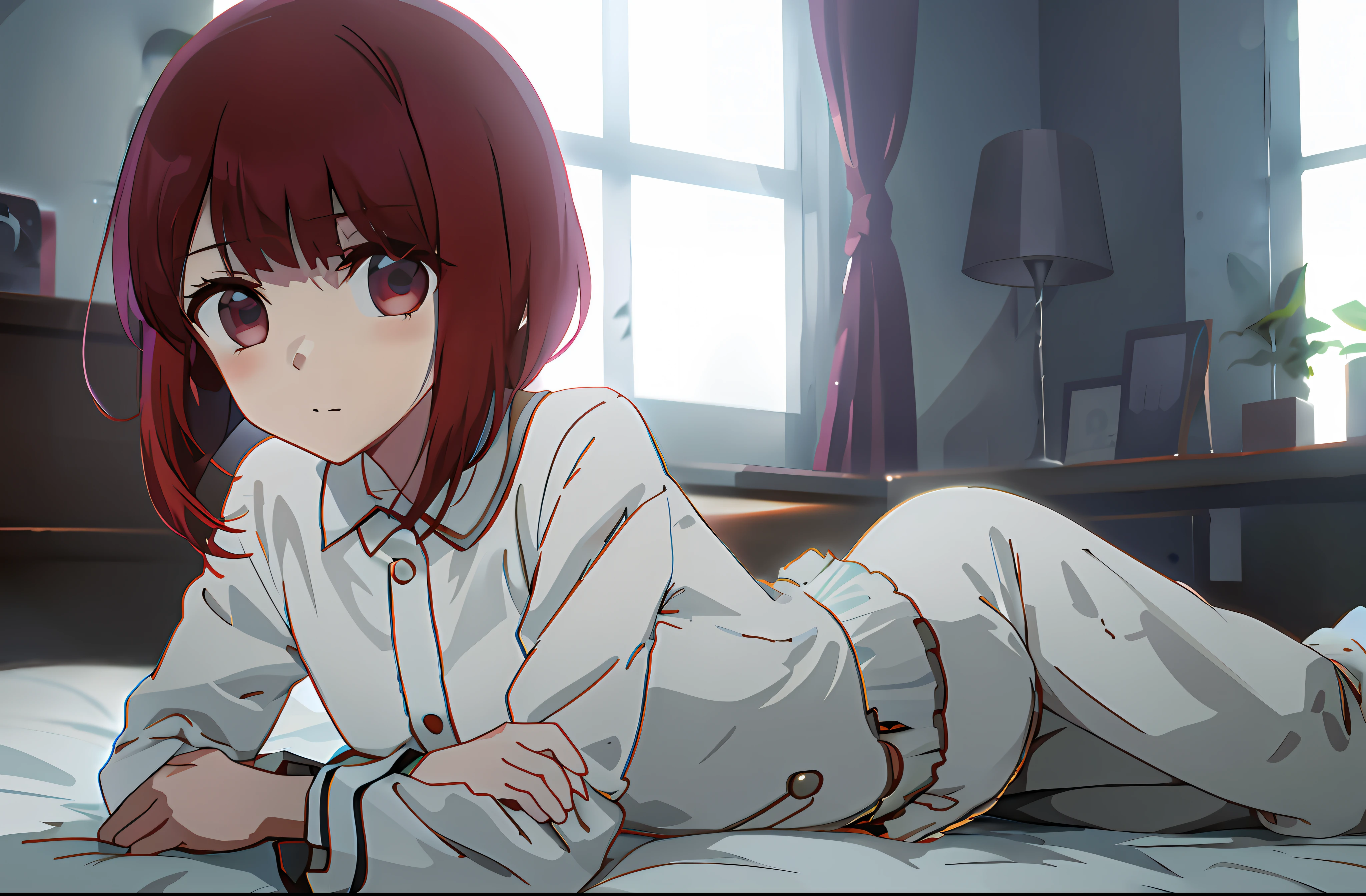 Anime girl lying on bed,With his eyes closed,arms folded, close up iwakura lain, Smooth anime CG art, kurisu makise steins gate anime, anime visual of a cute girl, seductive anime girls, Best anime 4k konachan wallpaper, the anime girl is crouching, style of anime4 K, Iwakura Ryan smiled