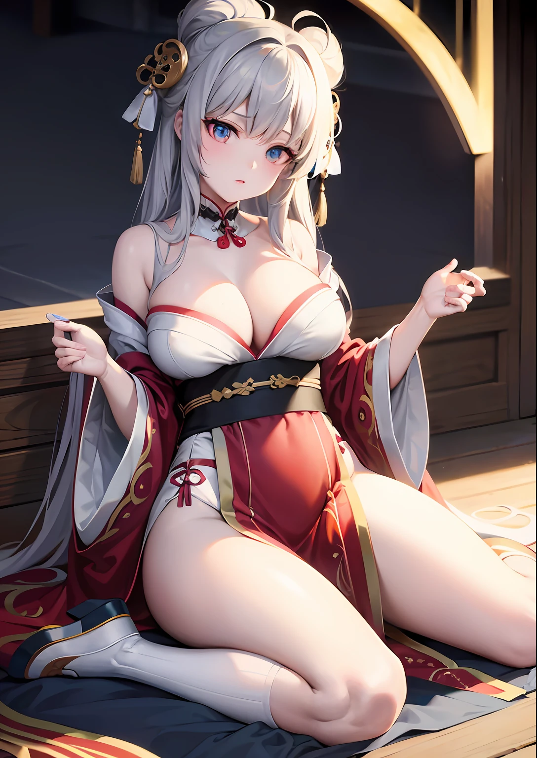 best quality,masterpiece,illustration,an extremely deciple and beautiful,extremely detailed,CG,unity,8k wallpaper,Amazing,finely detail,master,best quality,official art,extremely detailed CG unity 8k wallpaper,absurderes,Incredibly Ridiculous res,hugefilesize, ultra - detailed, A high resolution, The is very detailed, Nice detailed girl, very detailed eyes and faces, Beautiful detailed eyes, light in face,(Hanfu:1.1),1girl, full bodyesbian, Full body photo, ru_qun,Large bust,The collar is open,Spread your legs apart