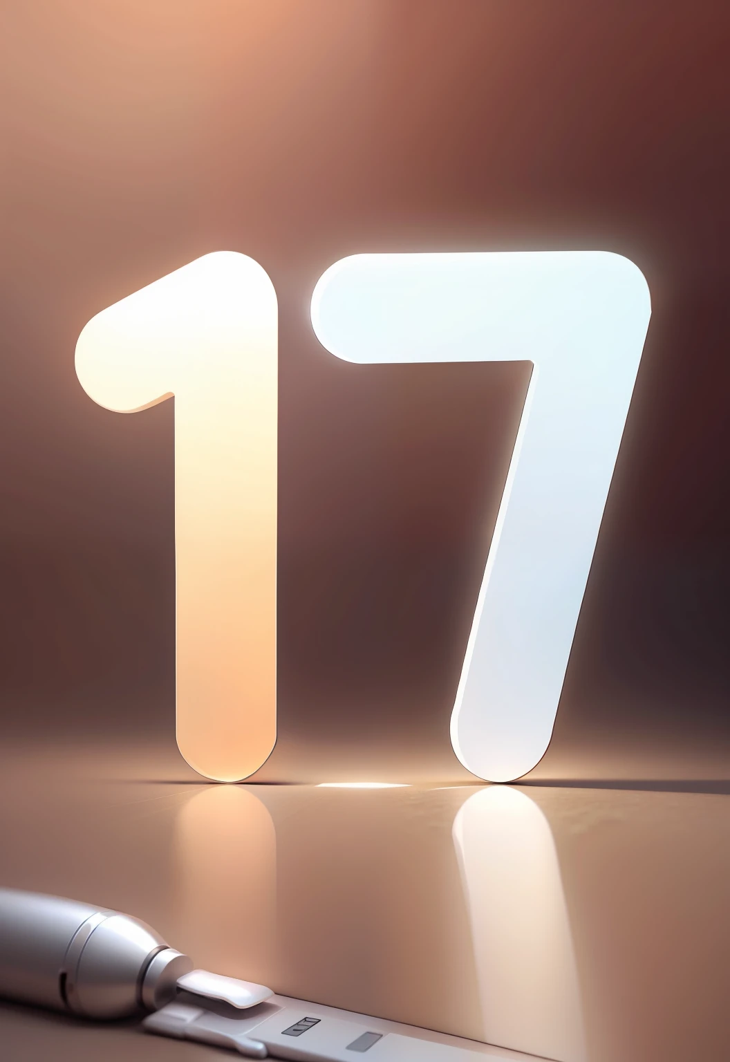 Draw a white glowing number 17,Hard stereo,硬3d