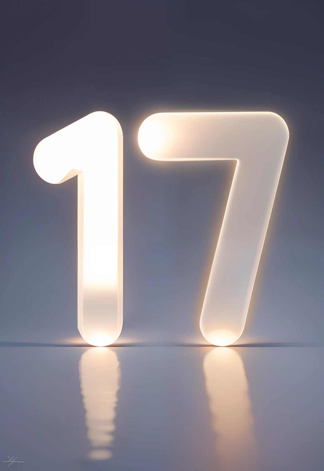 Draw a white glowing number 17,Hard stereo,硬3d