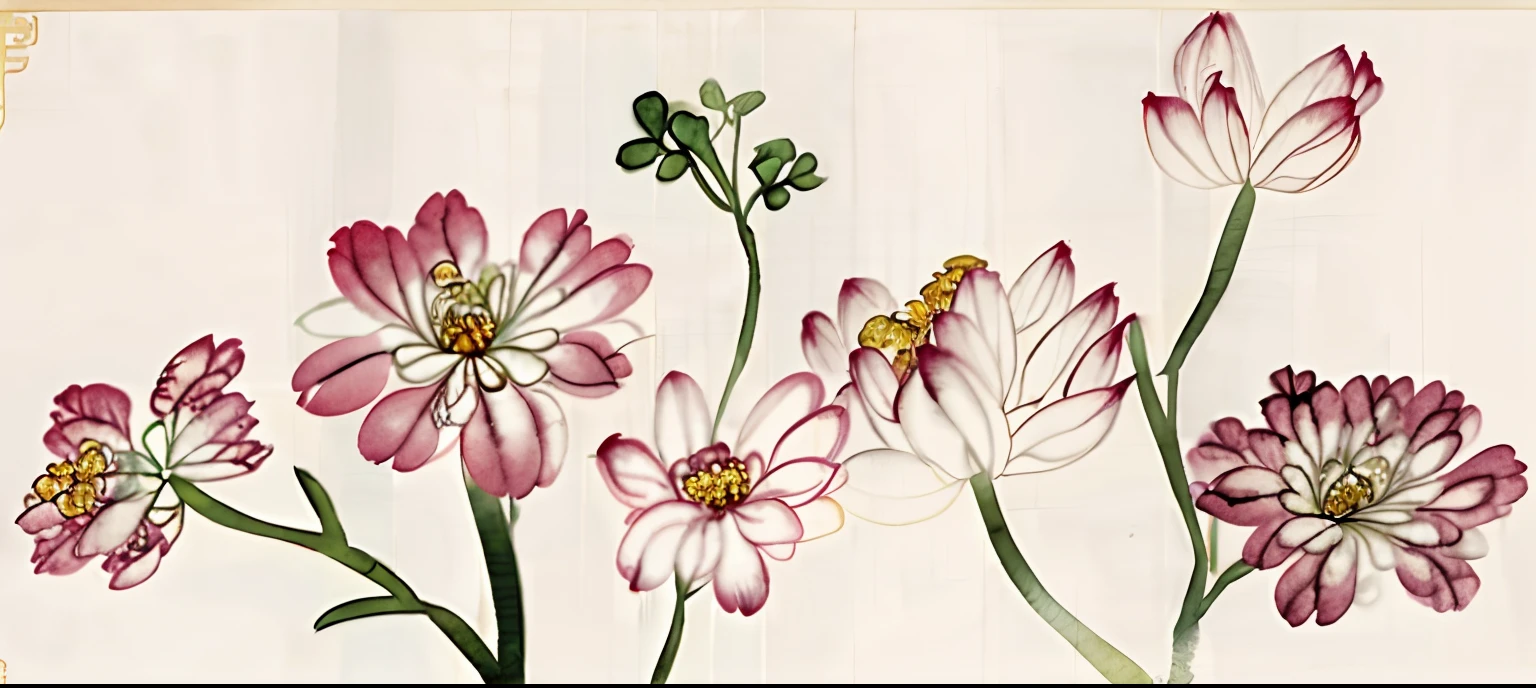 There are many different flowers and leaves on this white background, Chinese watercolor style, flower, inspired by Xie Shichen, fantasy flowers and leaves, digital watercolor, chinoiserie pattern, flower elements, Chinese painting style, inspired by Cui Bai, inspired by Shen Shichong, Digital illustration, stylized flowers, illustration!, inspired by Lü Ji