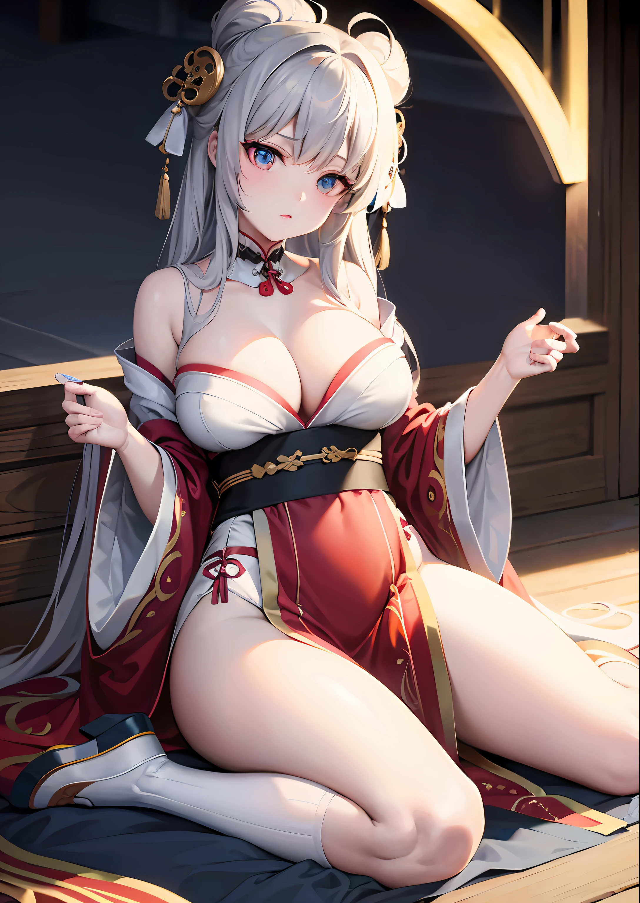 best quality,masterpiece,illustration,an extremely deciple and beautiful,extremely detailed,CG,unity,8k wallpaper,Amazing,finely detail,master,best quality,official art,extremely detailed CG unity 8k wallpaper,absurderes,Incredibly Ridiculous res,hugefilesize, ultra - detailed, A high resolution, The is very detailed, Nice detailed girl, very detailed eyes and faces, Beautiful detailed eyes, light in face,(Hanfu:1.1),1girl, full bodyesbian, Full body photo, ru_qun,Large bust,The collar is open,Spread your legs apart