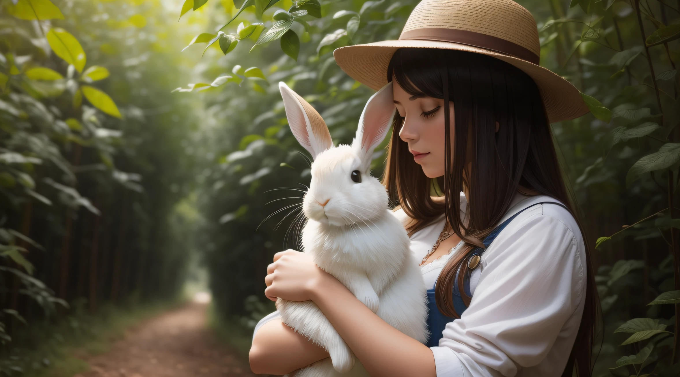 Woman holding rabbit