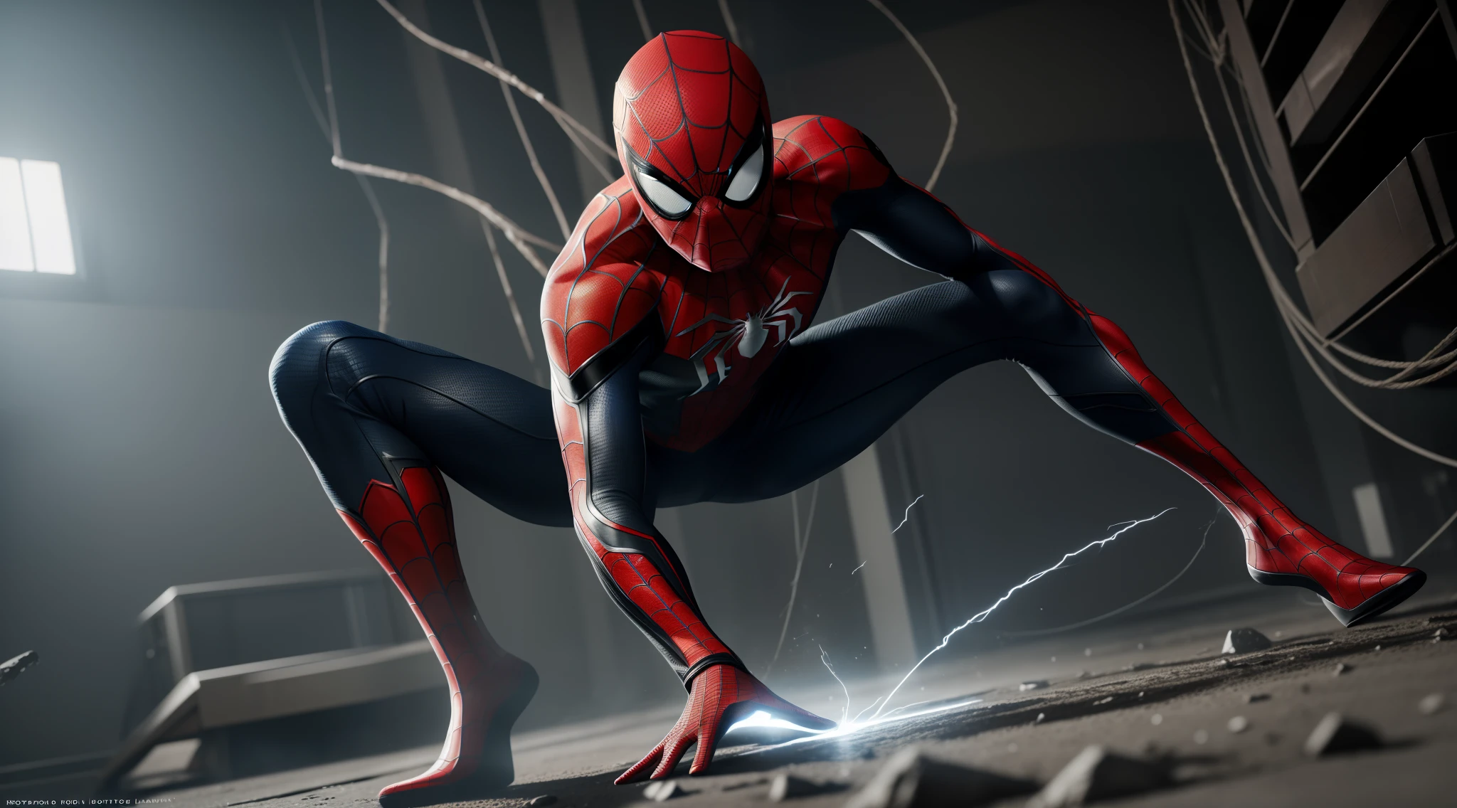 (8k, RAW photo, best quality, masterpiece: 1.2), ultra detailed, official art, photo-realistic: 1.37, spider man, black suit, spider in the center of your chest in white, organic looking clothing, gooey testura, symbiote, art, PS5 cinematic screenshot, highly detailed and detailed cinematic rendering, ultra photorealistic raytricing, with cinematic lightingaction pose