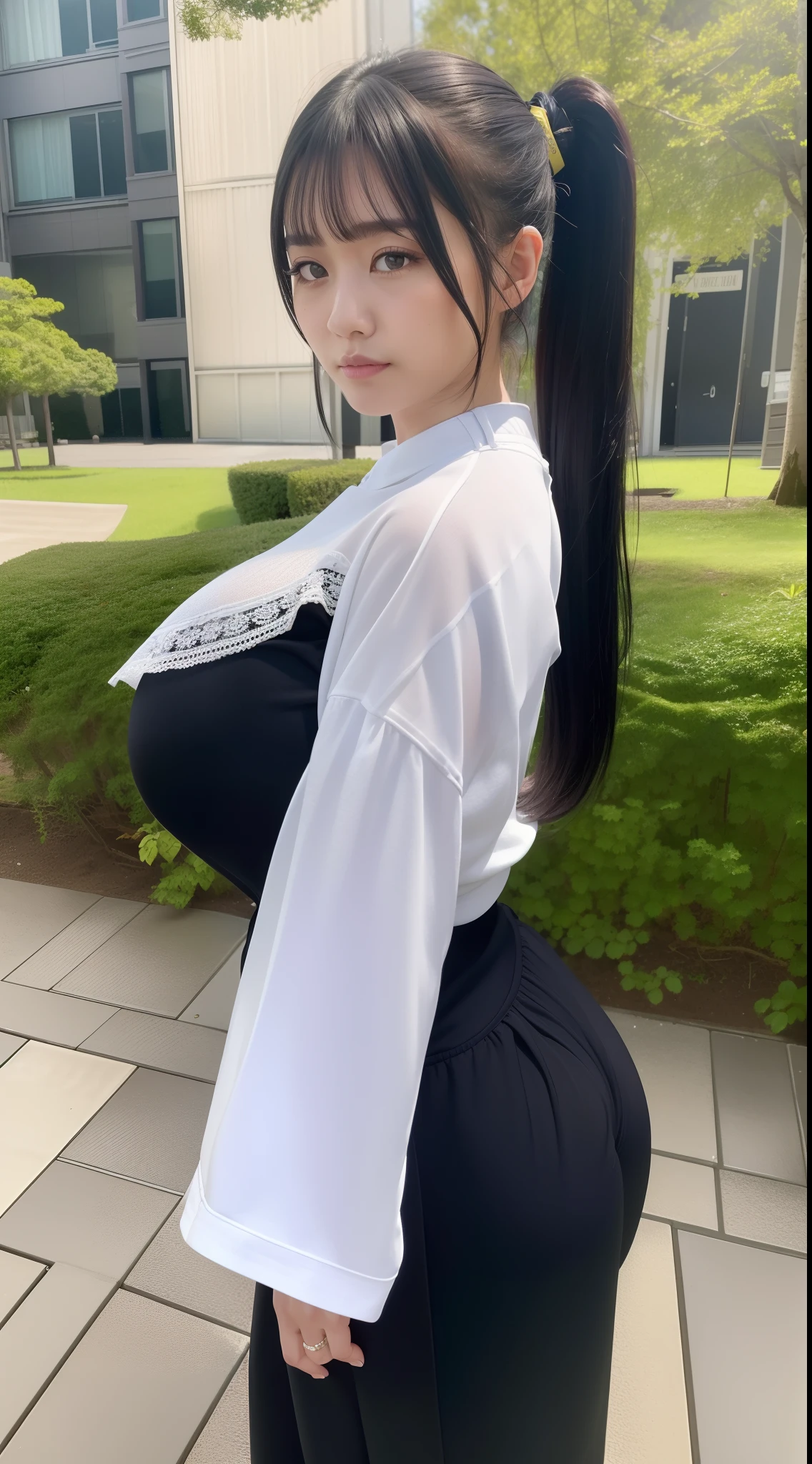 hijab 1, Realists , 8K Photorealistic,Black kimono, flowers motifs Big Breast, Detailed finger, Detailed face, Natural Skin Texture, Standing, Night,、A smile、full body,big tits,