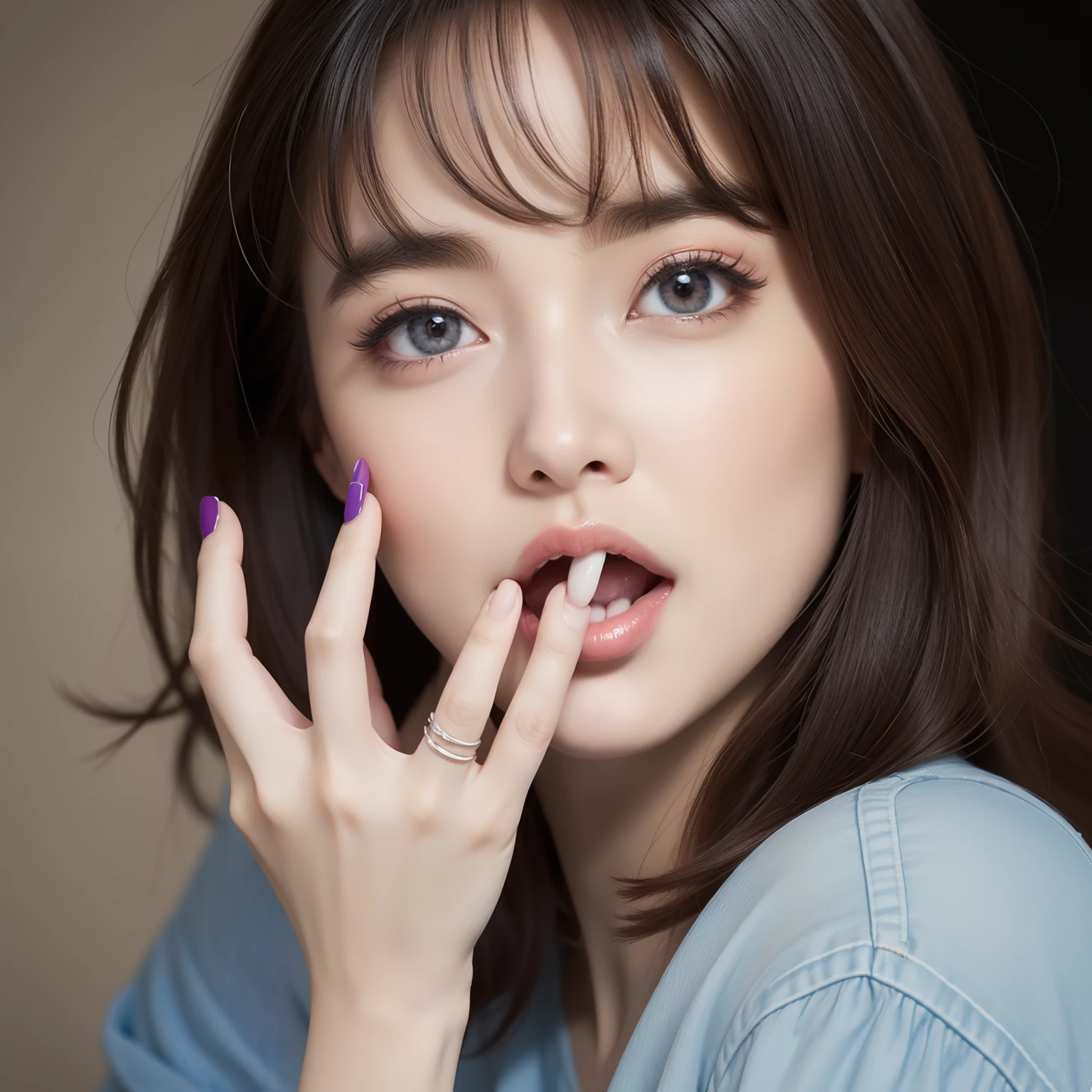high image, super detail, high resolution, anime, manga, illustration, eating fruit with a mouthful, intelligent beauty, baby face, make up, ecstatic expression, amorous expression, seductive look, flowing layered messy white glossy medium short wavy hair, speed line, sparkling blue big eyes, alluring moist red lips, huge breasts, under boob, side boob, great proportion, perfect proportions, slender, full body