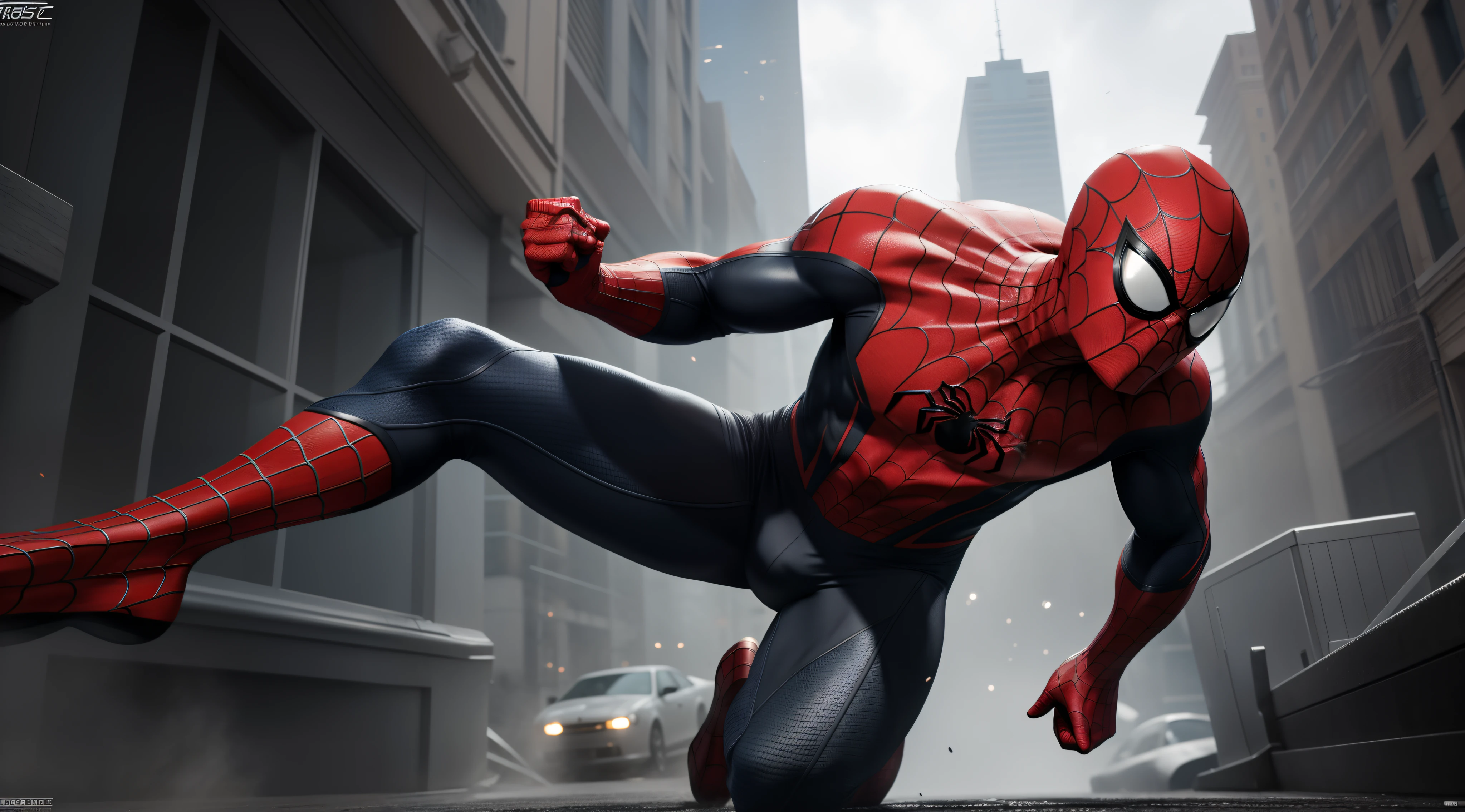 (8k, RAW photo, best quality, masterpiece: 1.2), ultra detailed, official art, photo-realistic: 1.37, spider man, black suit, spider in the center of your chest in white, organic looking clothing, gooey testura, symbiote, art, PS5 cinematic screenshot, highly detailed and detailed cinematic rendering, ultra photorealistic raytricing, with cinematic lightingaction pose