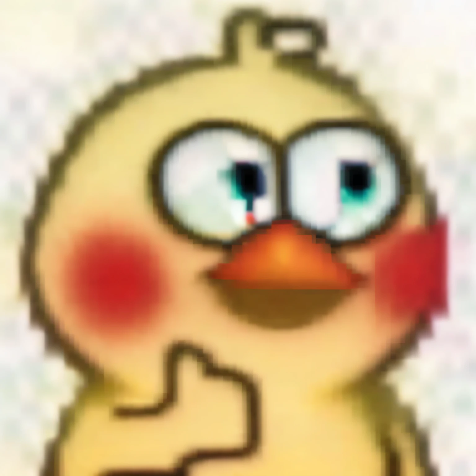 Cartoon character of yellow duck with red eyes and big nose, birb, ƒ1.8, ƒ 1. 8, subject= Duck, anthropomorphized chicken, Twitter, uploads, soy fan de quino, sentient bird, Duck, duckface, kathy zyduck, safebooru, com mascot, tchibi, negao，clear