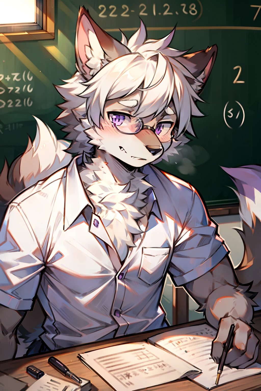 eyes with brightness, the panorama, Character focus ,Full body like,Side Body,独奏,solo person, shaggy, Correct human anatomy。Furry male wolf(Dragon and wolf combined), Male blue-white skin, The eyes are blue,(A pair of dragon wings), Gray hair(The long),There is a pair on the forehead(small nipple)Blue horn fluorescence,In the lab,Inside the cell,Get up from the bed,astonishment,Look into the palm of your hand,Take control of the magic,Ice floating in your hands,Gray coat zipper tightened,grey shorts,wind coat,Young style,Height one meter seven,Handsome, There is a wolf tail,Hi-Def,8K,1440*2048