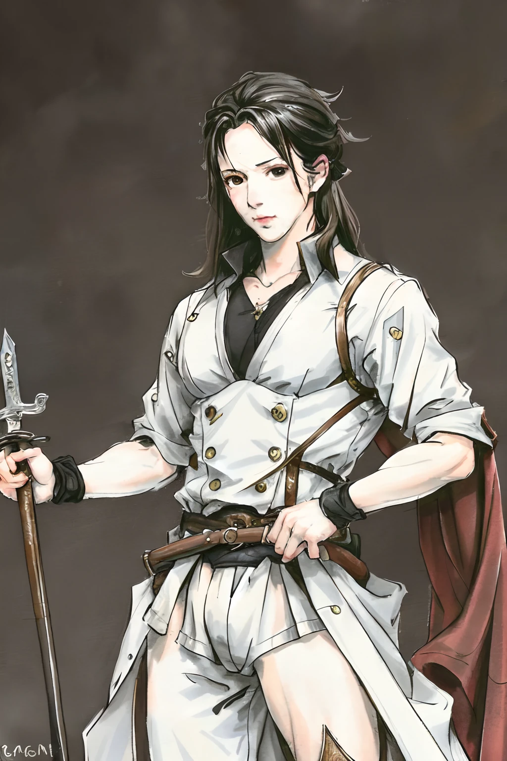 Image of a man with a sword in his hand, handsome guy in demon killer art, Boris Vallejo. Octopath Traveler, highly detailed exquisite fanart, caleb from critical role, Detailed fanart, inspired by Yamagata Hiro, Rosla 1. 0, rossdraws 2. 5, inspired by Yoshihiko Wada, 《overwatch》Hanzo in Naka