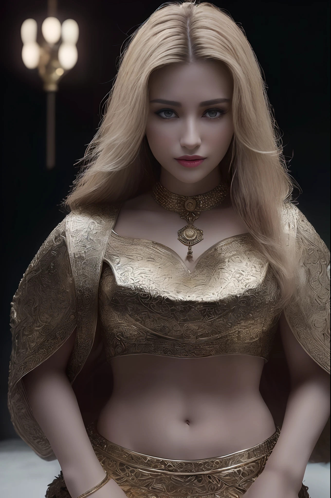 (full body shot)a East European woman, luminous design, masterpiece, best quality, extremely detailed 8k, ultra hd, ultra-detailed, highly detailed, highly realistic, (ultra-realistic), hyperrealistic, Real life style, (((top quality, masterpiece: 1.3)),  1girl, athletic body showing  body and perfect  to viewer, , big , blonde hair, big smile, wearing ottaman gold jewellery, Kurulus warrior outfit, battle ready, ottoman dagger in hand, highest details, highest quality, 8k resolution, precise details, ultra realistic quality(cinematic:1.5)(Top Quality, 8k, 32k, Masterpiece, UHD: 1.3)