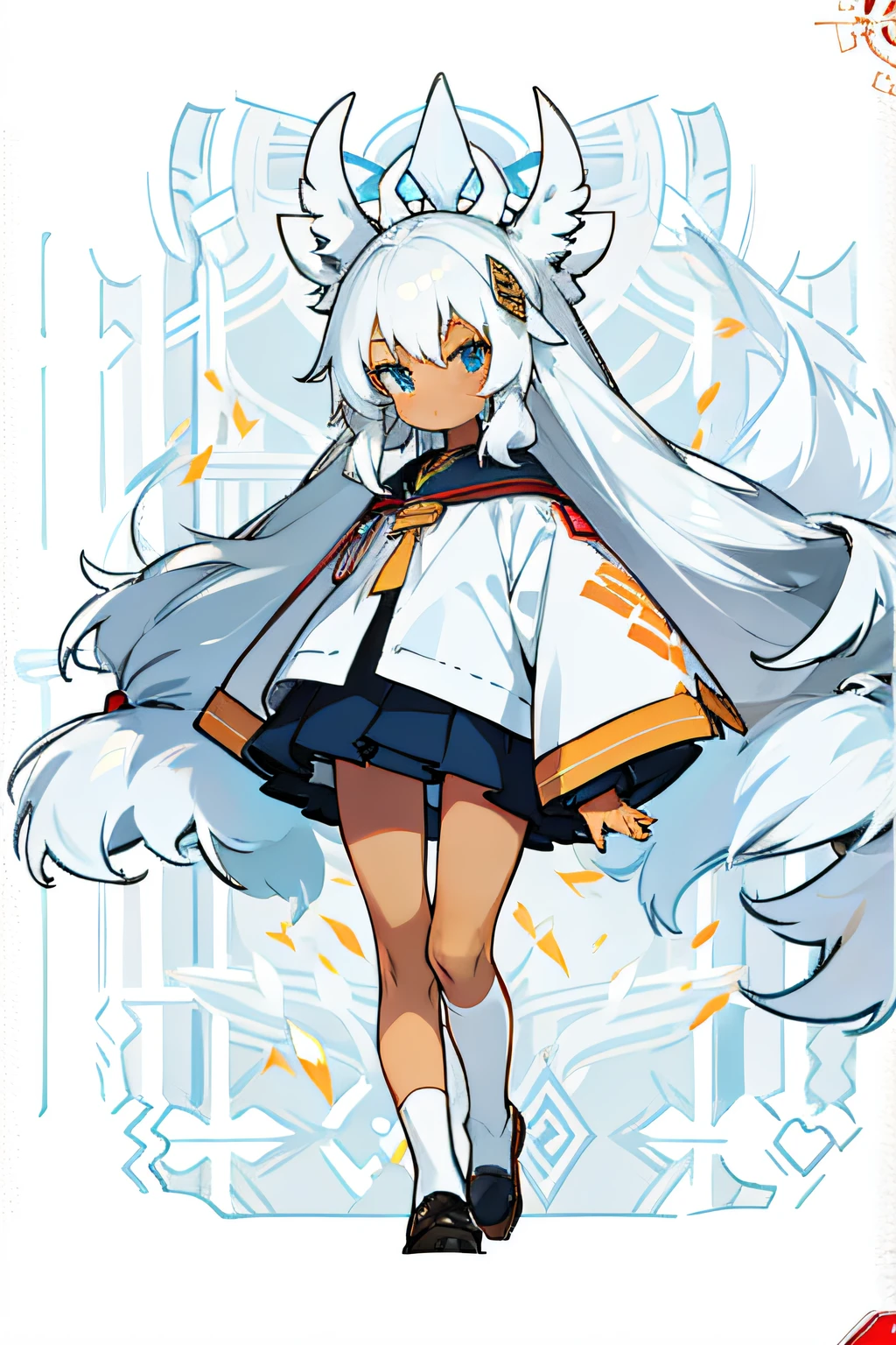 Long-haired li，Skin tan，Has long silver-white hair