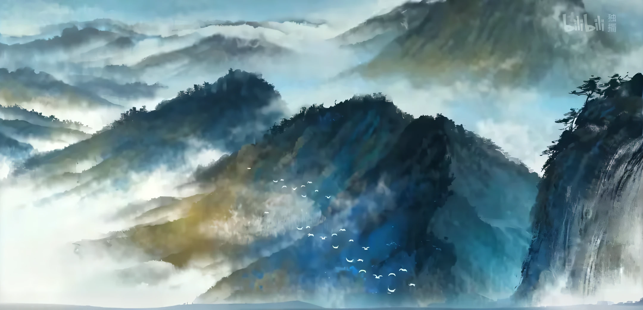 A close-up of a mountain，A bird flies over it, misty mountains, Chinese painting style, Detailed painting 4 K, Inspired by Ma Yuan, 8 k resolution digital painting, 8k resolution digital painting, nature painting, Chinese watercolor style, 4 k digital painting, 4k digital painting, highly detailed water colour 8k, highly detailed water colour 8 k