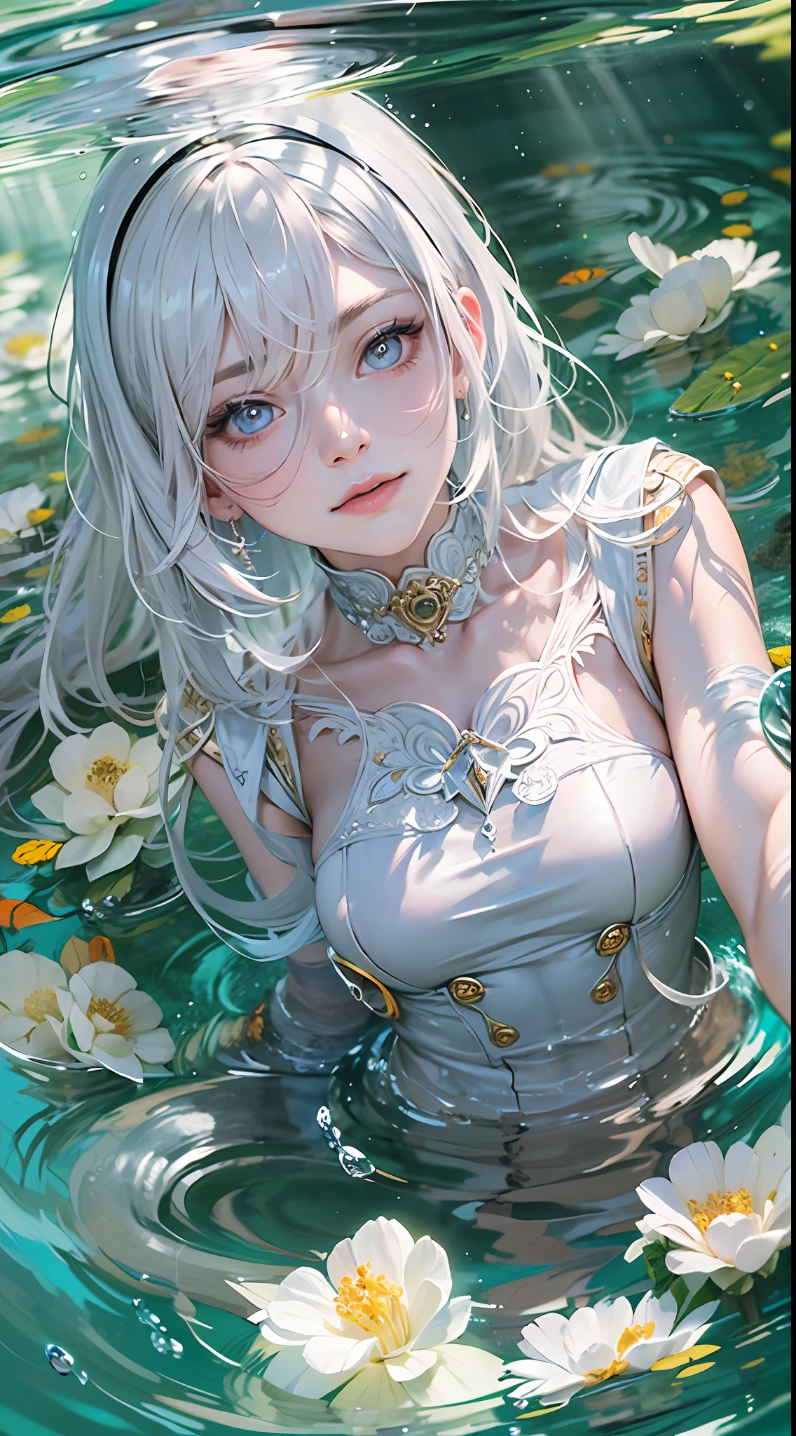 Best quality, Masterpiece, (Realistic:1.2), 1 girl, Detailed face, Beautiful eyes, [(Transparent background:1.5)::5],(((Masterpiece))),(((Best quality))),(((Extremely detailed))),illustration, 1girll,Solo,mysterious,vivd colour, Shiny, Underwater transparent sealed hemispherical glass dome, (White hair),(Purple eyes), full bodyesbian, Barefoot, Long hair is calm and natural, Koi, Underwater, Dome, Close up, Dynamic actions, Lens perspective,(((Box composition))),sitting cross-legged，Leaning against the bookshelf, voluminetric lighting, multi colored eyes, Detailed eyes, ultra - detailed, Light smile, Highly detailed, Beautiful, small detailed, Ultra detailed, Best quality, Intricate, 4K, 8K, trending on art station, Good anatomy, Beautiful lighting, Award-winning,