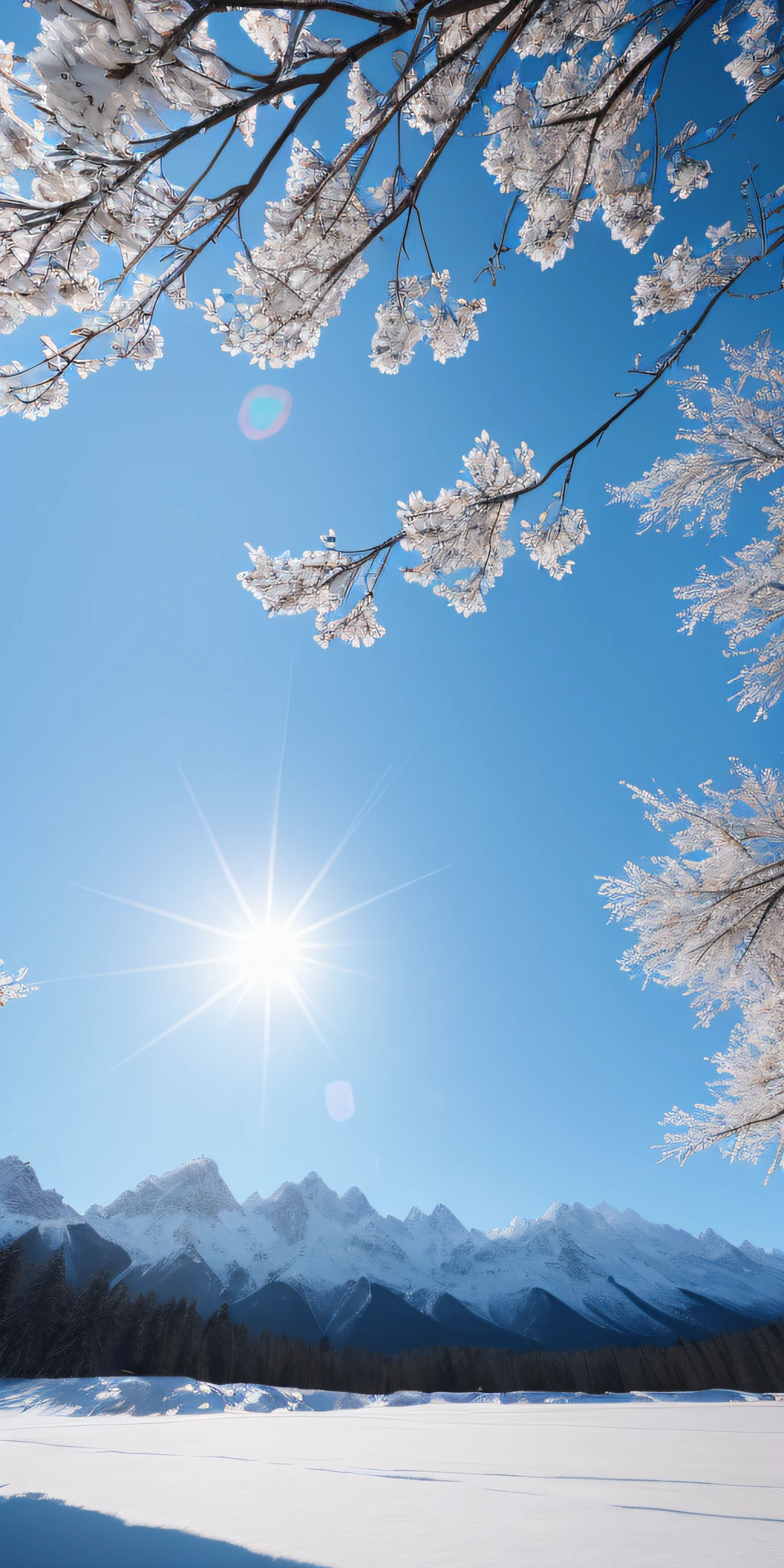 tmasterpiece,Best quality at best,high qulity,非常详细的 CG 统一 8k 壁纸,stillness,Cold climate,Peaceful beauty,snow mountains,yuki,lakes,Winters,tree branch,bokeh,Depth field, HDR, bloom, chromatic aberration, photorealistic, extremely detailed, popular on artstation, popular on CGsociety, complex, high detail, dramatic, art midway