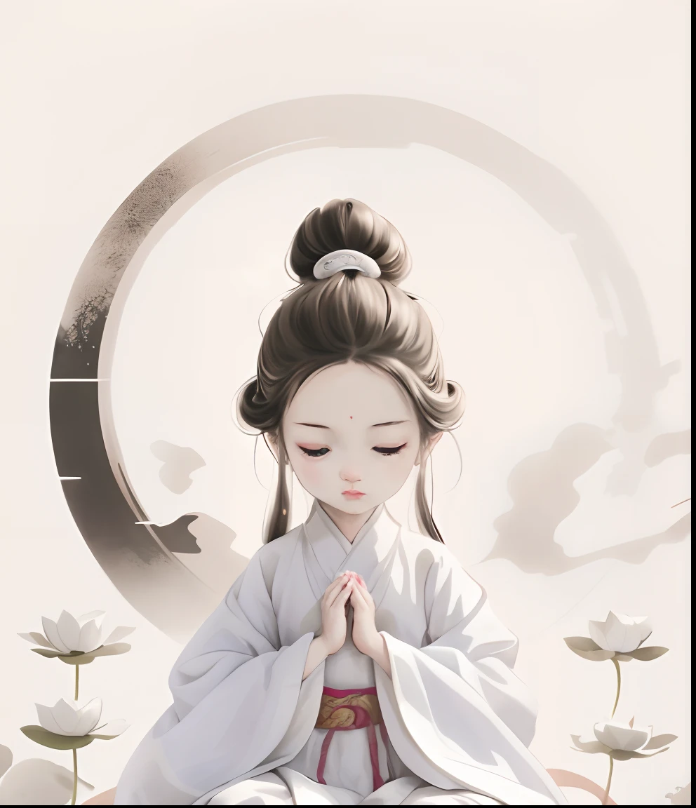 In the clouds stood a little girl in a white dress, White Hanfu, Palace ， A girl in Hanfu, Guviz-style artwork, Guviz, lovely digital painting, Chinese girl, author：Li Fangying, guweiz masterpiece, By Li Song, trending on cgstation, girl clouds, Beautiful character painting, young goddess