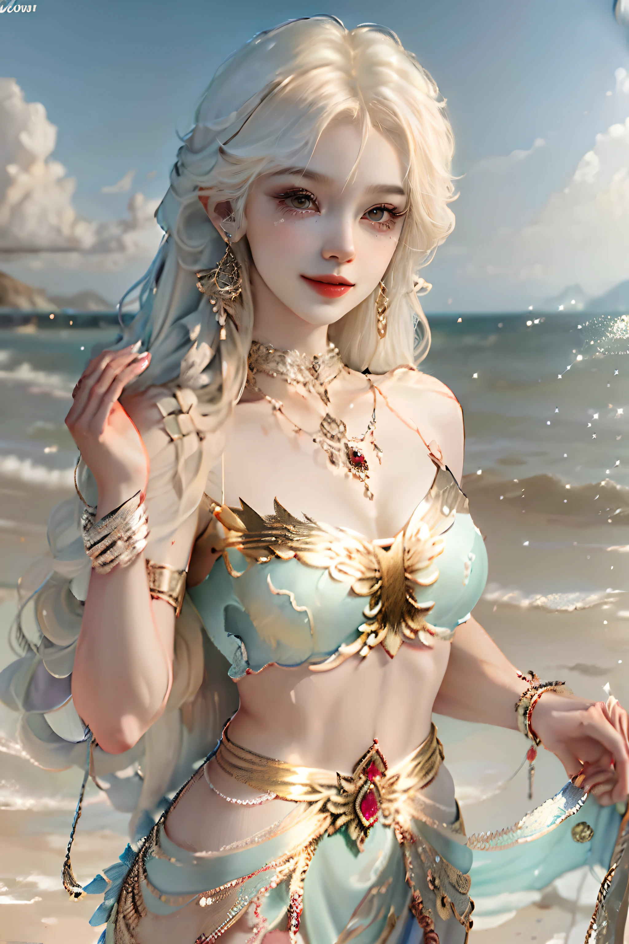 ((dark fantasy)), ((wavy hair, silver hair color, pale skin),(((green aquamarine eyes))), freckles, warm light,( 16 years old),busty,Glamour,Gorgeous,monochromes,erotic posing,Dynamic Posing,Arrange Pose,Dramatic,Cinematic,Detailed background, Dynamic Angle,From the angle of the film,Gothic background, Dark fantastic view,Best Quality,masutepiece,8K,The ultimate detailed dark background, Top image quality、RAW photography、超A high resolution,cropped shoulders, overall look is very erotic、Shot for one person only, model shoot, Large round chest, Beautiful Eyes of Details、Very slender eyes、Beautiful eyelashes、Very slim physique, with blush cheeks,Pearl Beaded Bralet Top, ((pearl top)), ((pearl bra))