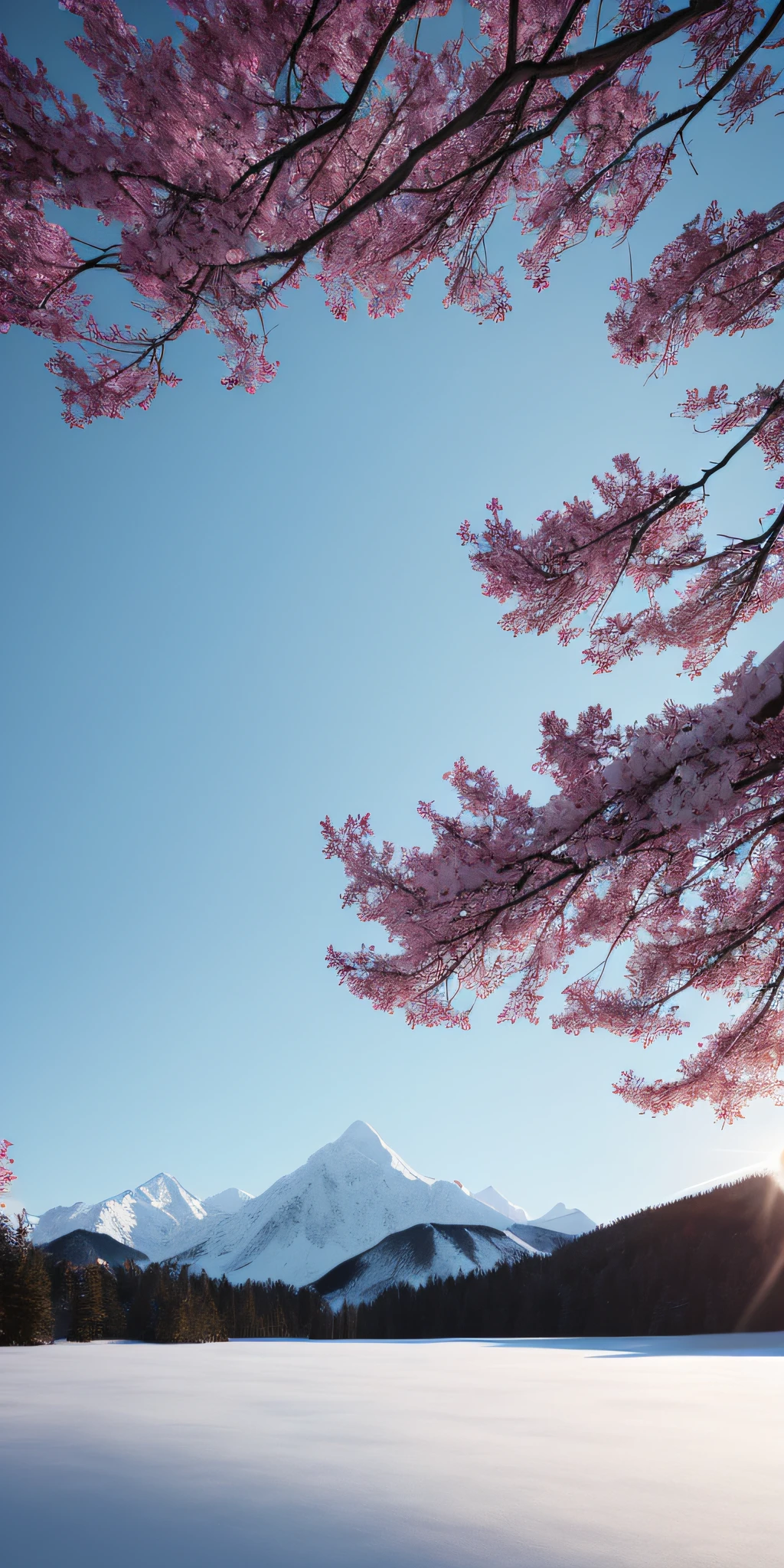 tmasterpiece，Best quality at best，high qulity，非常详细的 CG 统一 8k 壁纸，stillness，Cold climate，Peaceful beauty，snow mountains，Yuki，lakes，Winters，tree branch，Bokeh，Depth field, hdr, full bloom, color difference, Photorealistic, Extremely detailed, Popular on artstation, Popular on CGsociety, complex, High detail, Dramatic, halfway art